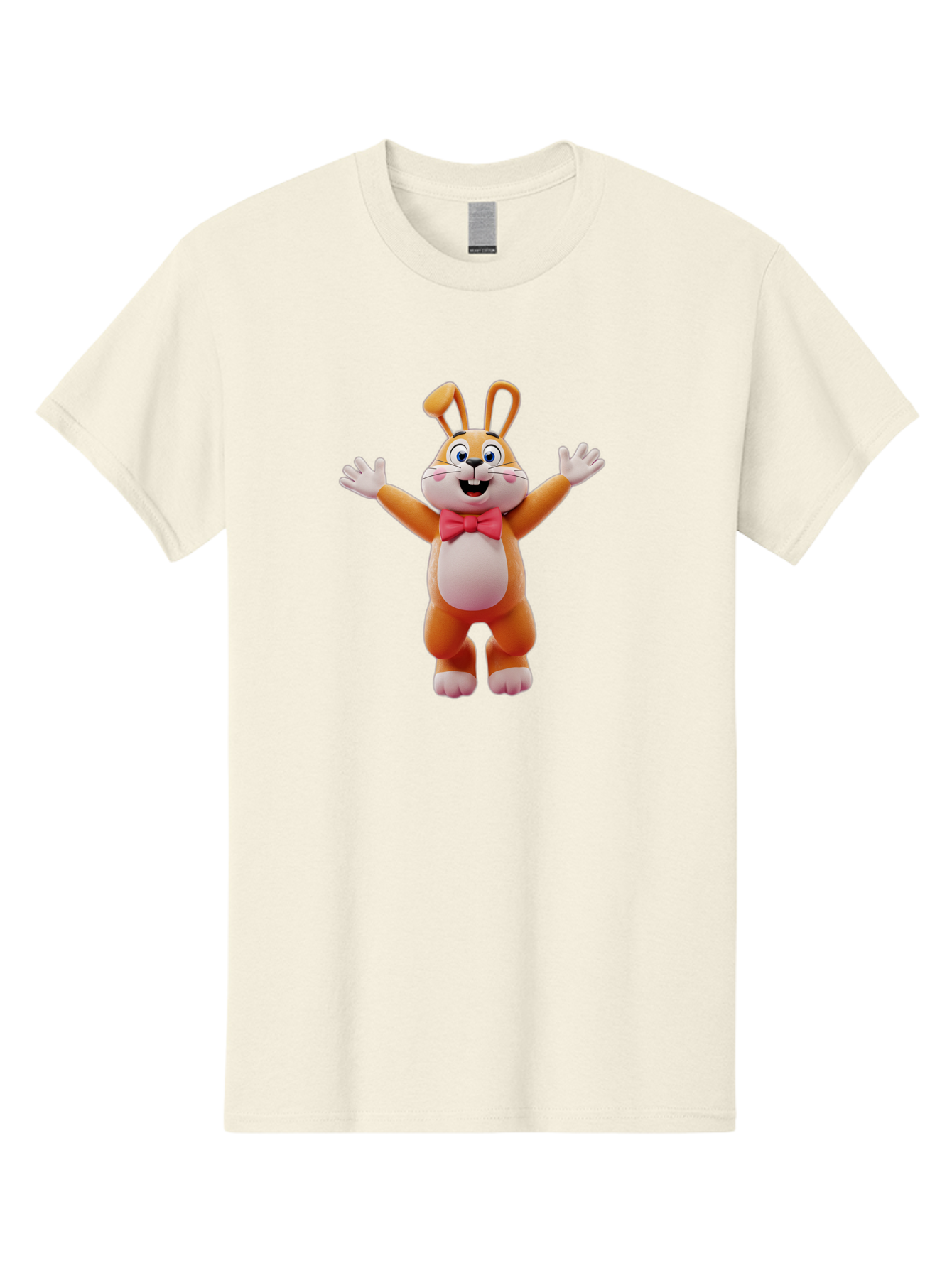 Easter-Bunny Men'S Graphic Tee, 100% Cotton, Comfortable Casual Summer Wear, Machine Washable, Cartoon Rabbit, Easter Bunny, Orange Bunny, Pink Bow Tie, White Gloves, Cute Character, 3D Illustration, Easter Theme, Spring Celebration Bae441