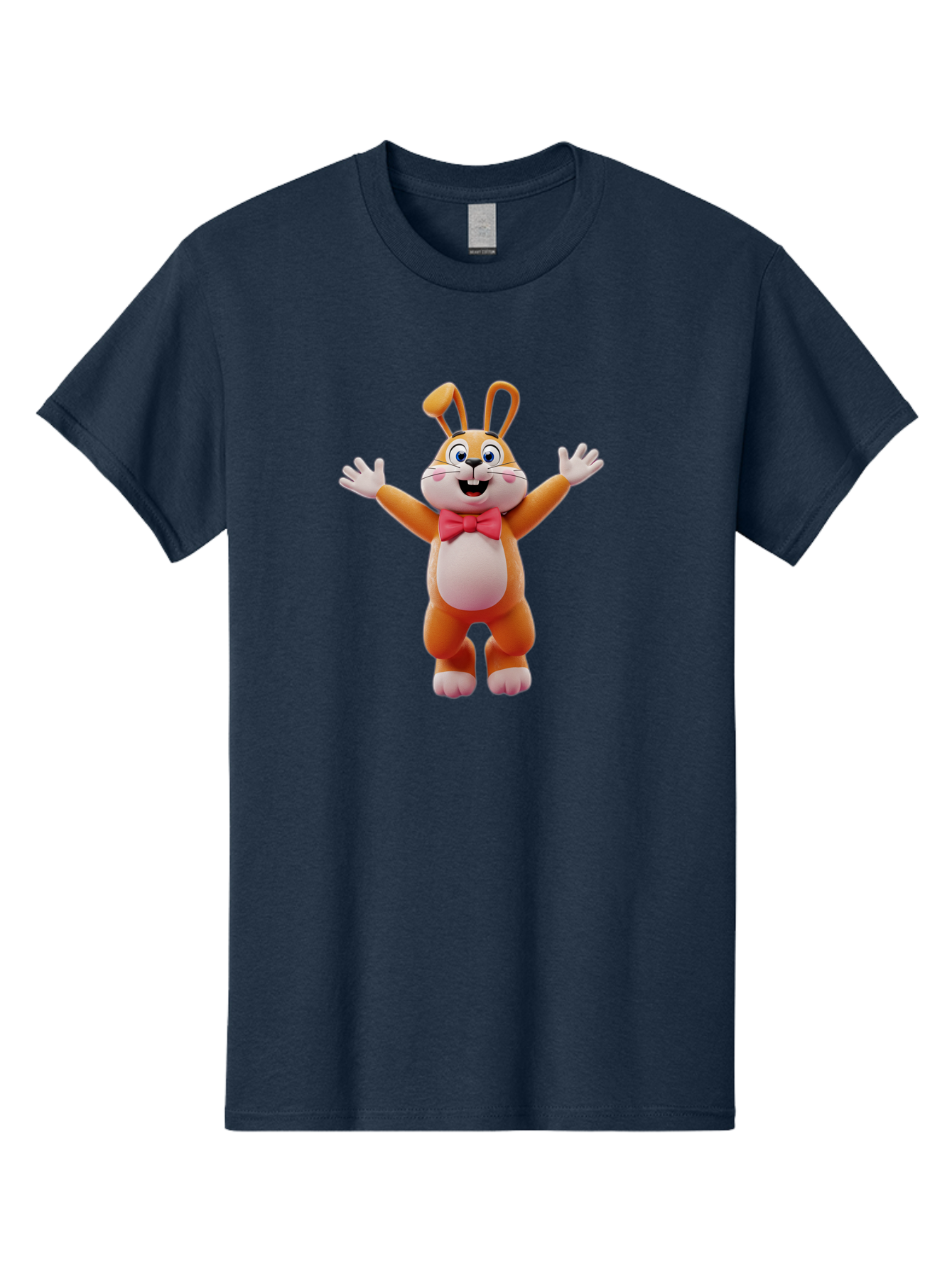 Easter-Bunny Men'S Graphic Tee, 100% Cotton, Comfortable Casual Summer Wear, Machine Washable, Cartoon Rabbit, Easter Bunny, Orange Bunny, Pink Bow Tie, White Gloves, Cute Character, 3D Illustration, Easter Theme, Spring Celebration Bae441
