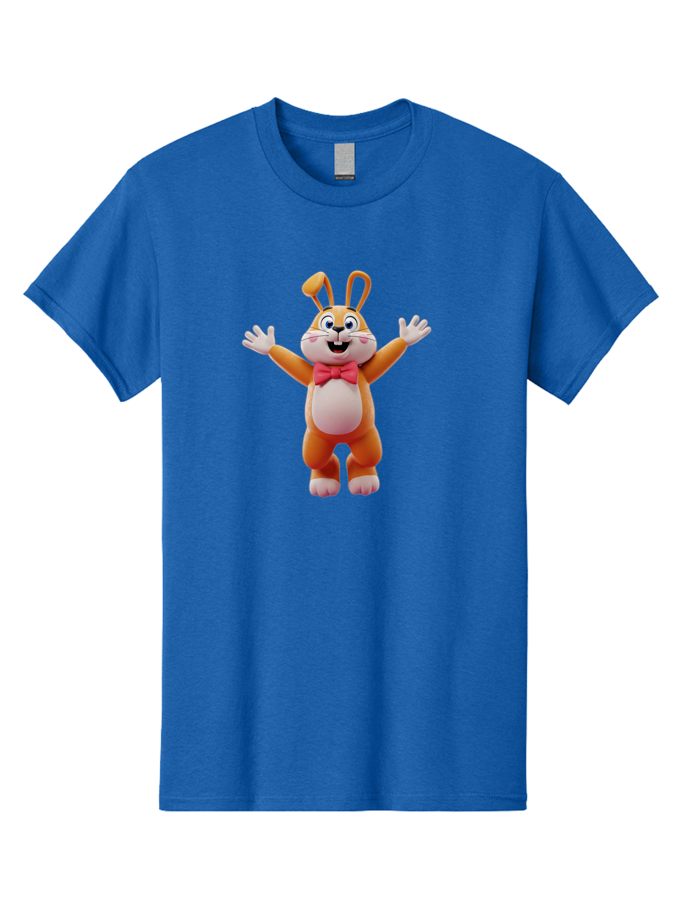Easter-Bunny Men'S Graphic Tee, 100% Cotton, Comfortable Casual Summer Wear, Machine Washable, Cartoon Rabbit, Easter Bunny, Orange Bunny, Pink Bow Tie, White Gloves, Cute Character, 3D Illustration, Easter Theme, Spring Celebration Bae441
