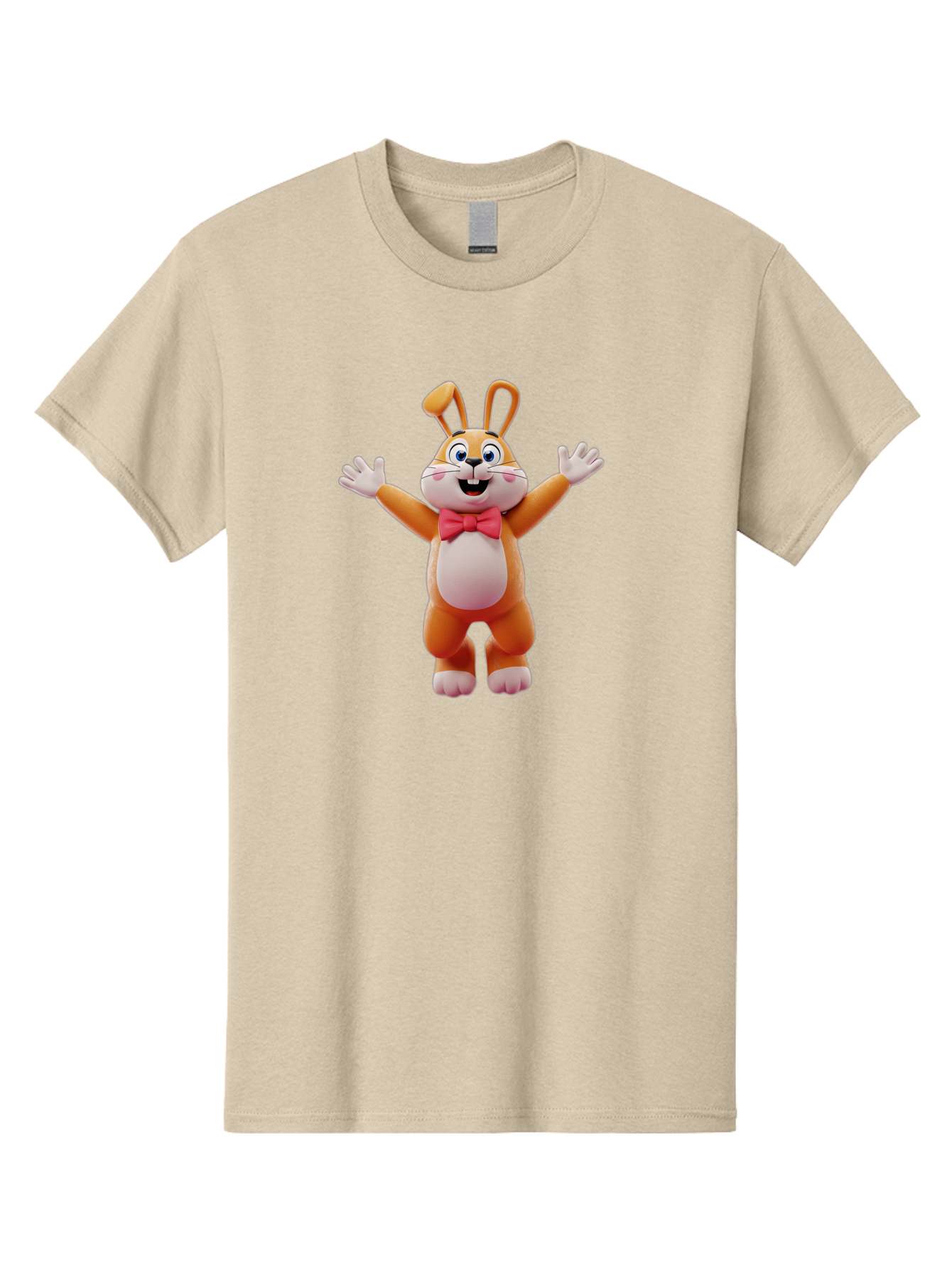 Easter-Bunny Men'S Graphic Tee, 100% Cotton, Comfortable Casual Summer Wear, Machine Washable, Cartoon Rabbit, Easter Bunny, Orange Bunny, Pink Bow Tie, White Gloves, Cute Character, 3D Illustration, Easter Theme, Spring Celebration Bae441