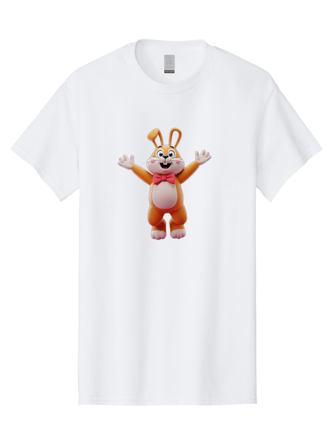 Easter-Bunny Men'S Graphic Tee, 100% Cotton, Comfortable Casual Summer Wear, Machine Washable, Cartoon Rabbit, Easter Bunny, Orange Bunny, Pink Bow Tie, White Gloves, Cute Character, 3D Illustration, Easter Theme, Spring Celebration Bae441