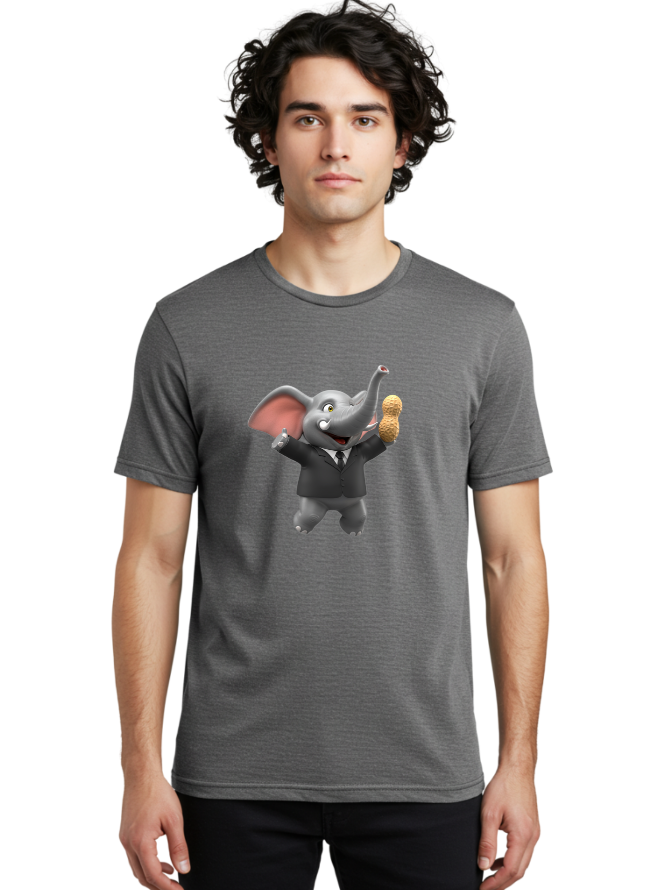 Elephant-In-Suit Men'S Graphic Tee, 100% Cotton, Comfortable Casual Summer Wear, Machine Washable, Elephant In Business Attire, Cartoon Character, Peanuts, Humorous Illustration, Comedic Design, Funny Animal Bae442