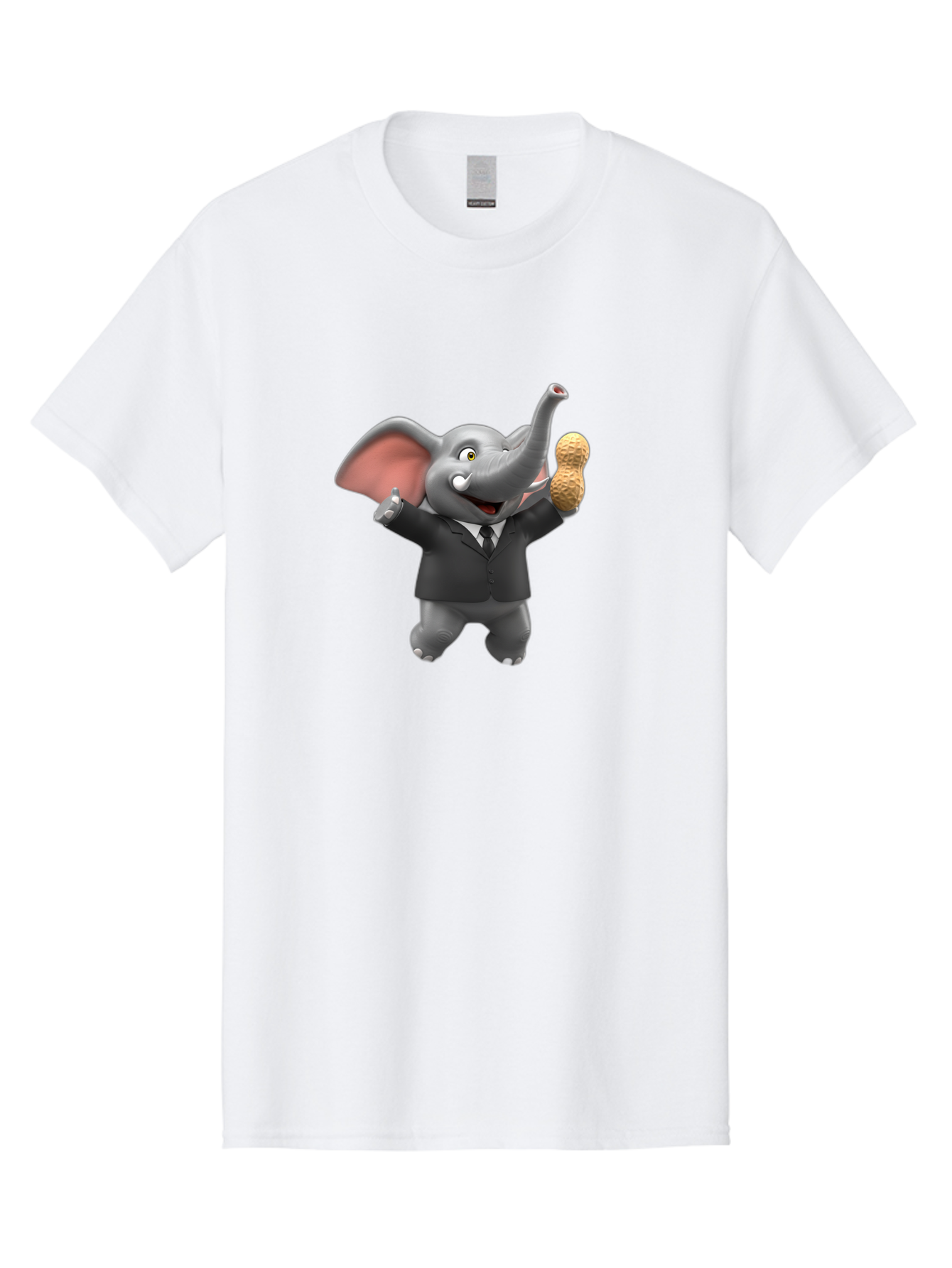 Elephant-In-Suit Men'S Graphic Tee, 100% Cotton, Comfortable Casual Summer Wear, Machine Washable, Elephant In Business Attire, Cartoon Character, Peanuts, Humorous Illustration, Comedic Design, Funny Animal Bae442