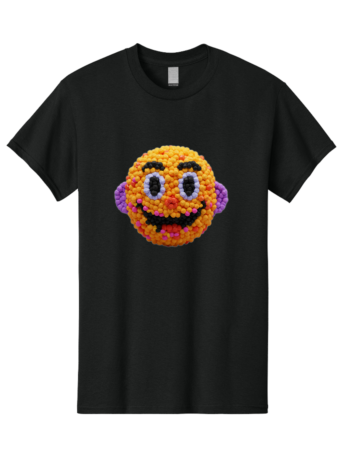 Ernie-Bead-Head Men'S Graphic Tee, 100% Cotton, Comfortable Casual Summer Wear, Machine Washable, Sesame Street Ernie, Bead Art, Colorful Character, Playful Design, Fun Toy, Creative Craft, 3D Art, Children'S Entertainment, Purple Ears, Bae443