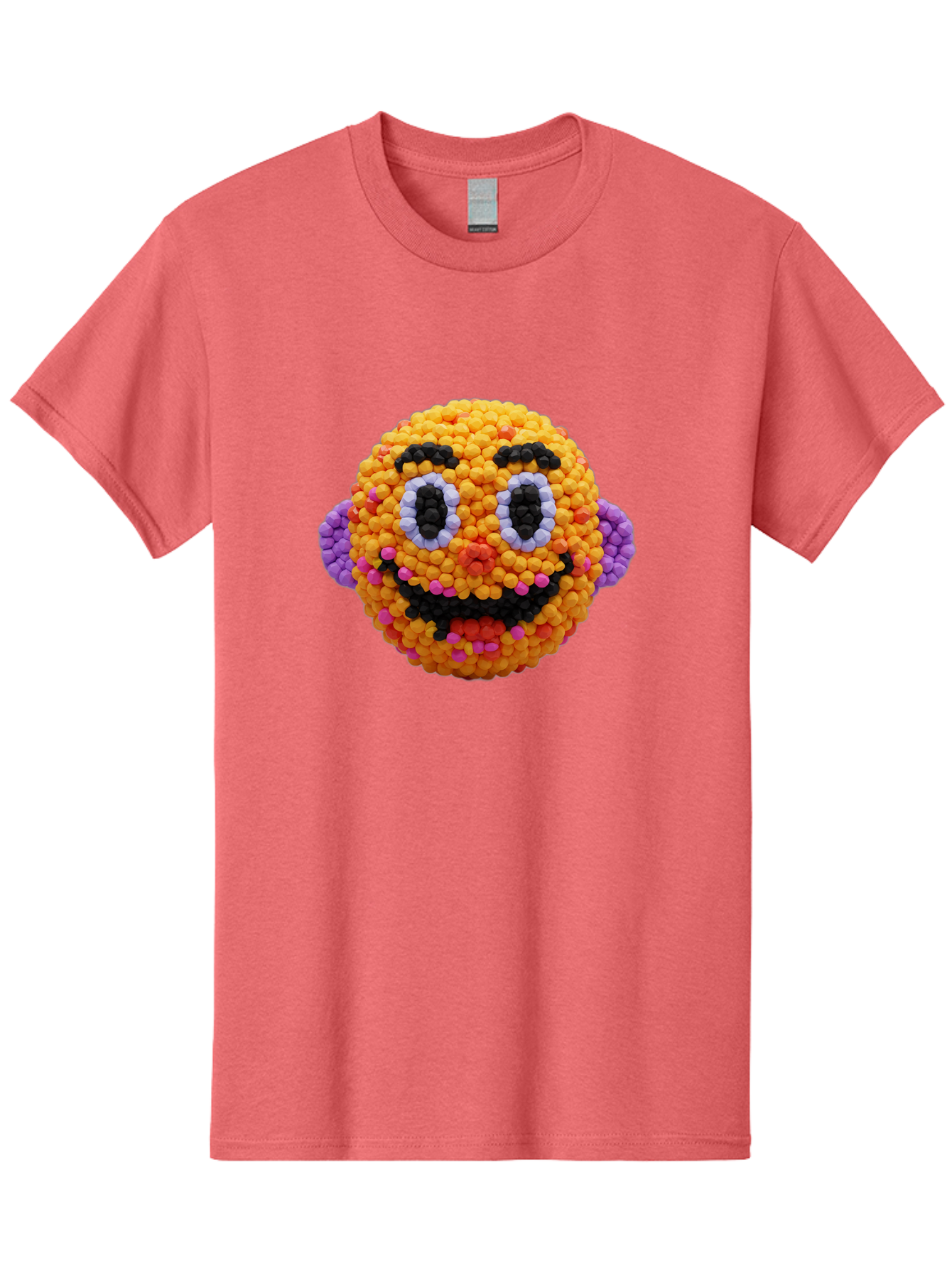 Ernie-Bead-Head Men'S Graphic Tee, 100% Cotton, Comfortable Casual Summer Wear, Machine Washable, Sesame Street Ernie, Bead Art, Colorful Character, Playful Design, Fun Toy, Creative Craft, 3D Art, Children'S Entertainment, Purple Ears, Bae443