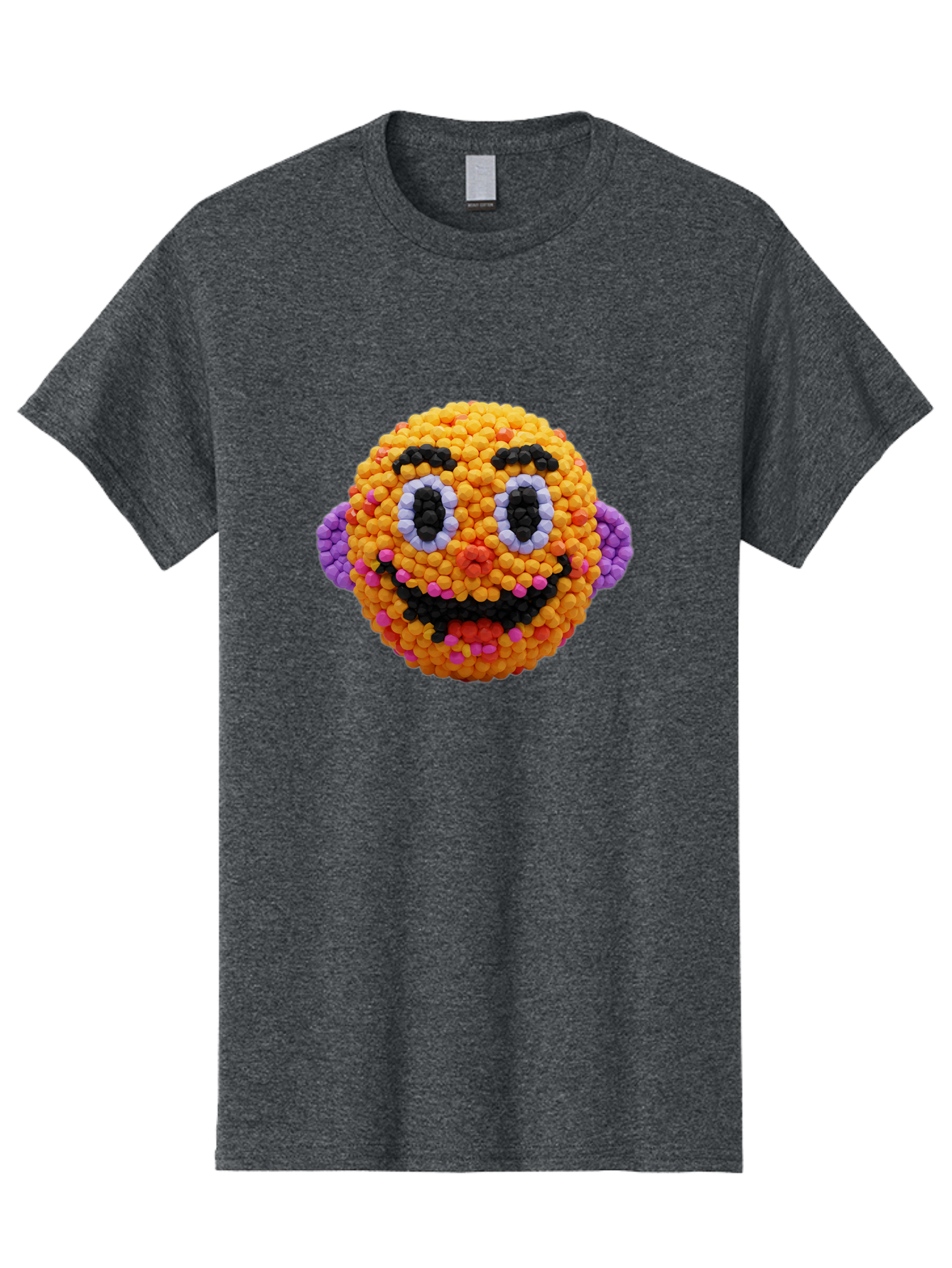 Ernie-Bead-Head Men'S Graphic Tee, 100% Cotton, Comfortable Casual Summer Wear, Machine Washable, Sesame Street Ernie, Bead Art, Colorful Character, Playful Design, Fun Toy, Creative Craft, 3D Art, Children'S Entertainment, Purple Ears, Bae443