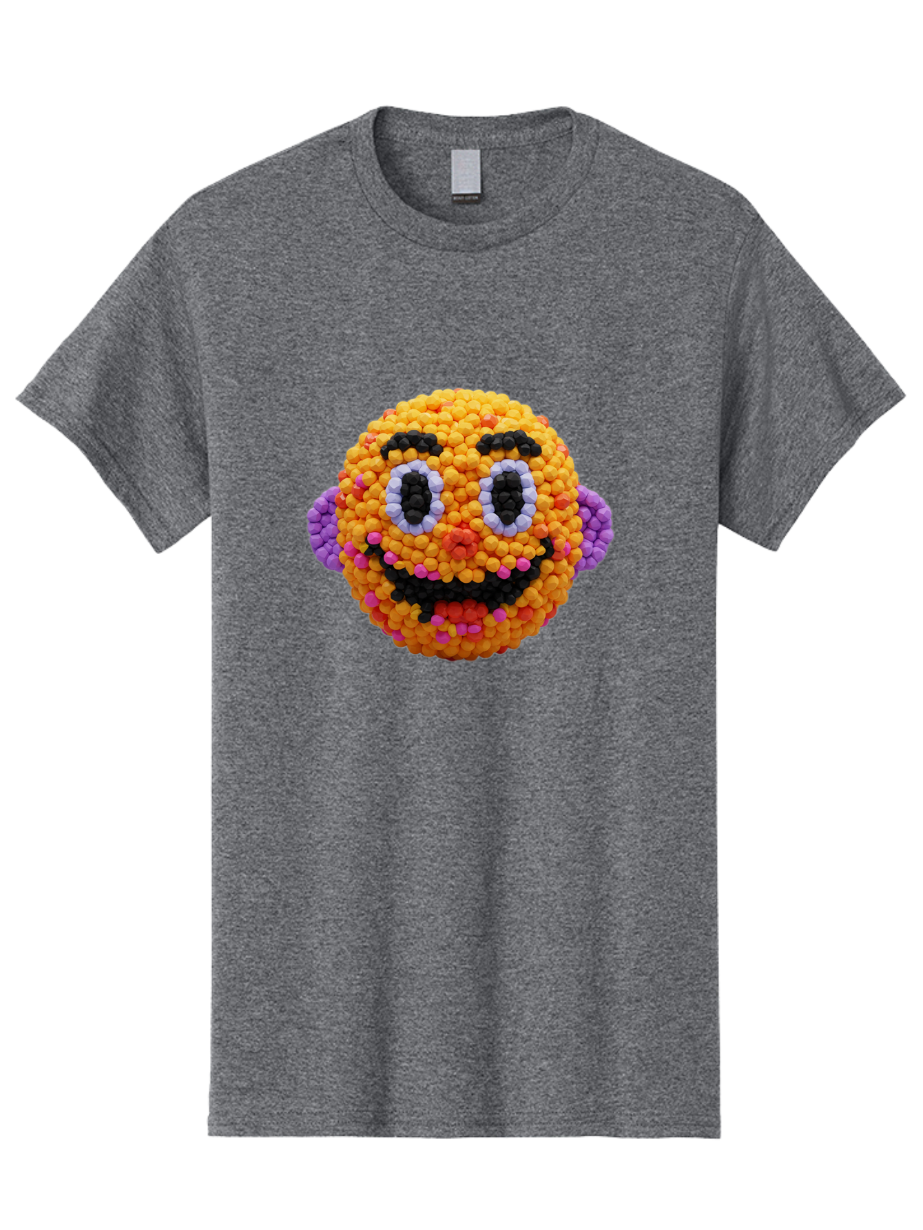 Ernie-Bead-Head Men'S Graphic Tee, 100% Cotton, Comfortable Casual Summer Wear, Machine Washable, Sesame Street Ernie, Bead Art, Colorful Character, Playful Design, Fun Toy, Creative Craft, 3D Art, Children'S Entertainment, Purple Ears, Bae443