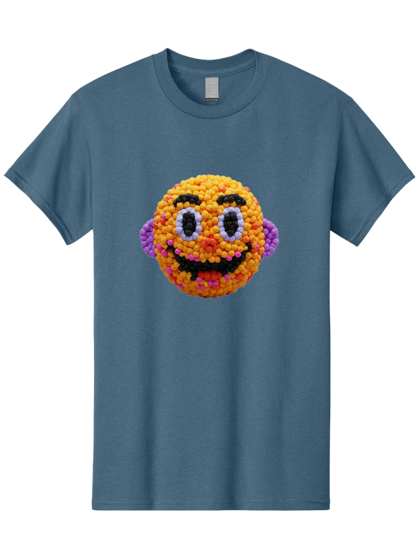 Ernie-Bead-Head Men'S Graphic Tee, 100% Cotton, Comfortable Casual Summer Wear, Machine Washable, Sesame Street Ernie, Bead Art, Colorful Character, Playful Design, Fun Toy, Creative Craft, 3D Art, Children'S Entertainment, Purple Ears, Bae443