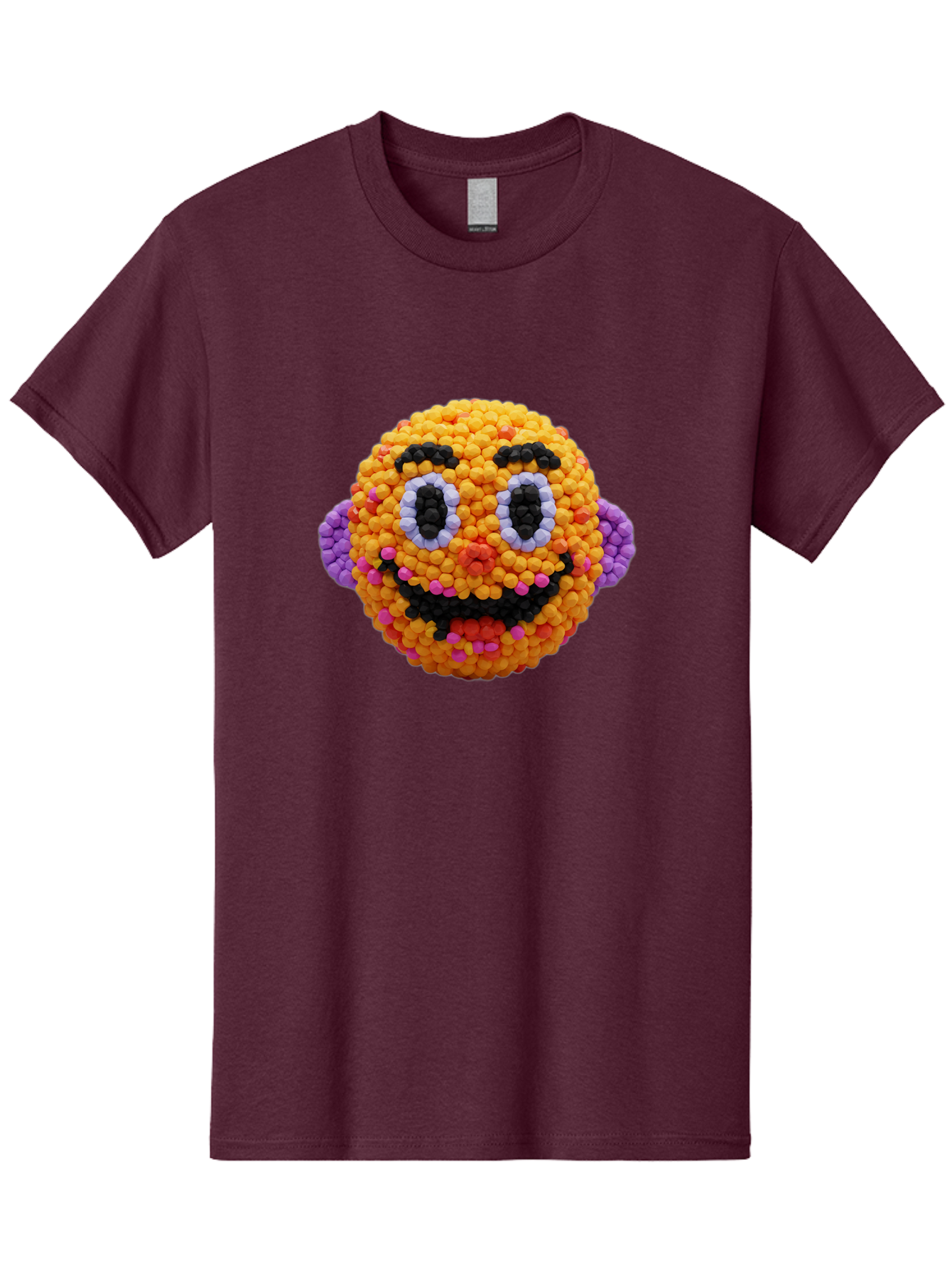 Ernie-Bead-Head Men'S Graphic Tee, 100% Cotton, Comfortable Casual Summer Wear, Machine Washable, Sesame Street Ernie, Bead Art, Colorful Character, Playful Design, Fun Toy, Creative Craft, 3D Art, Children'S Entertainment, Purple Ears, Bae443