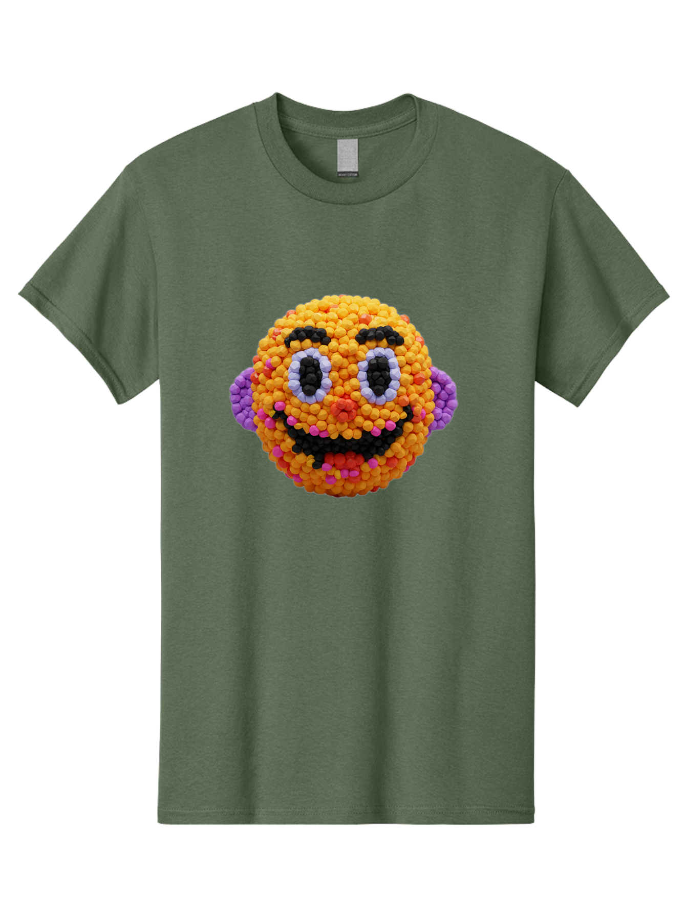 Ernie-Bead-Head Men'S Graphic Tee, 100% Cotton, Comfortable Casual Summer Wear, Machine Washable, Sesame Street Ernie, Bead Art, Colorful Character, Playful Design, Fun Toy, Creative Craft, 3D Art, Children'S Entertainment, Purple Ears, Bae443
