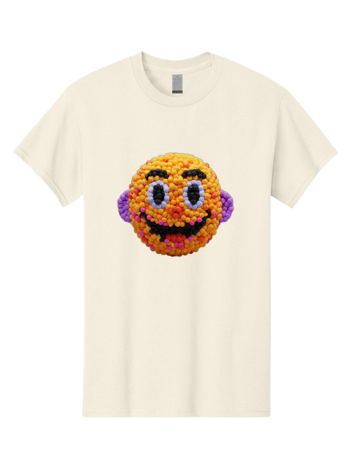 Ernie-Bead-Head Men'S Graphic Tee, 100% Cotton, Comfortable Casual Summer Wear, Machine Washable, Sesame Street Ernie, Bead Art, Colorful Character, Playful Design, Fun Toy, Creative Craft, 3D Art, Children'S Entertainment, Purple Ears, Bae443