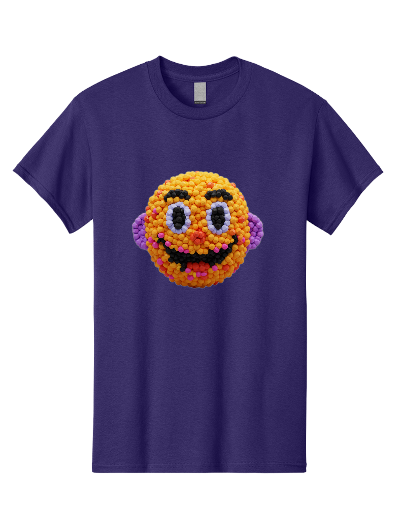 Ernie-Bead-Head Men'S Graphic Tee, 100% Cotton, Comfortable Casual Summer Wear, Machine Washable, Sesame Street Ernie, Bead Art, Colorful Character, Playful Design, Fun Toy, Creative Craft, 3D Art, Children'S Entertainment, Purple Ears, Bae443