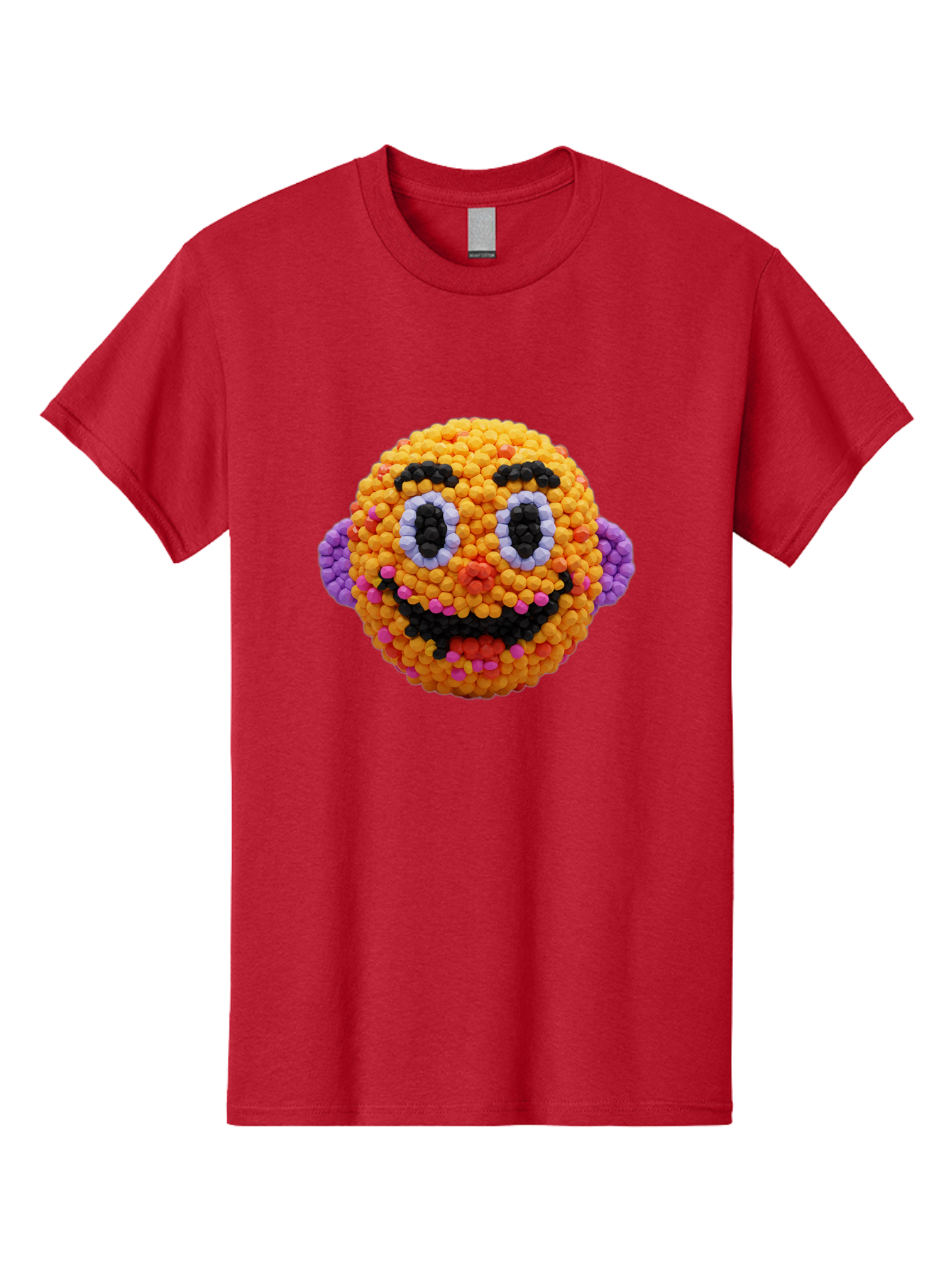 Ernie-Bead-Head Men'S Graphic Tee, 100% Cotton, Comfortable Casual Summer Wear, Machine Washable, Sesame Street Ernie, Bead Art, Colorful Character, Playful Design, Fun Toy, Creative Craft, 3D Art, Children'S Entertainment, Purple Ears, Bae443