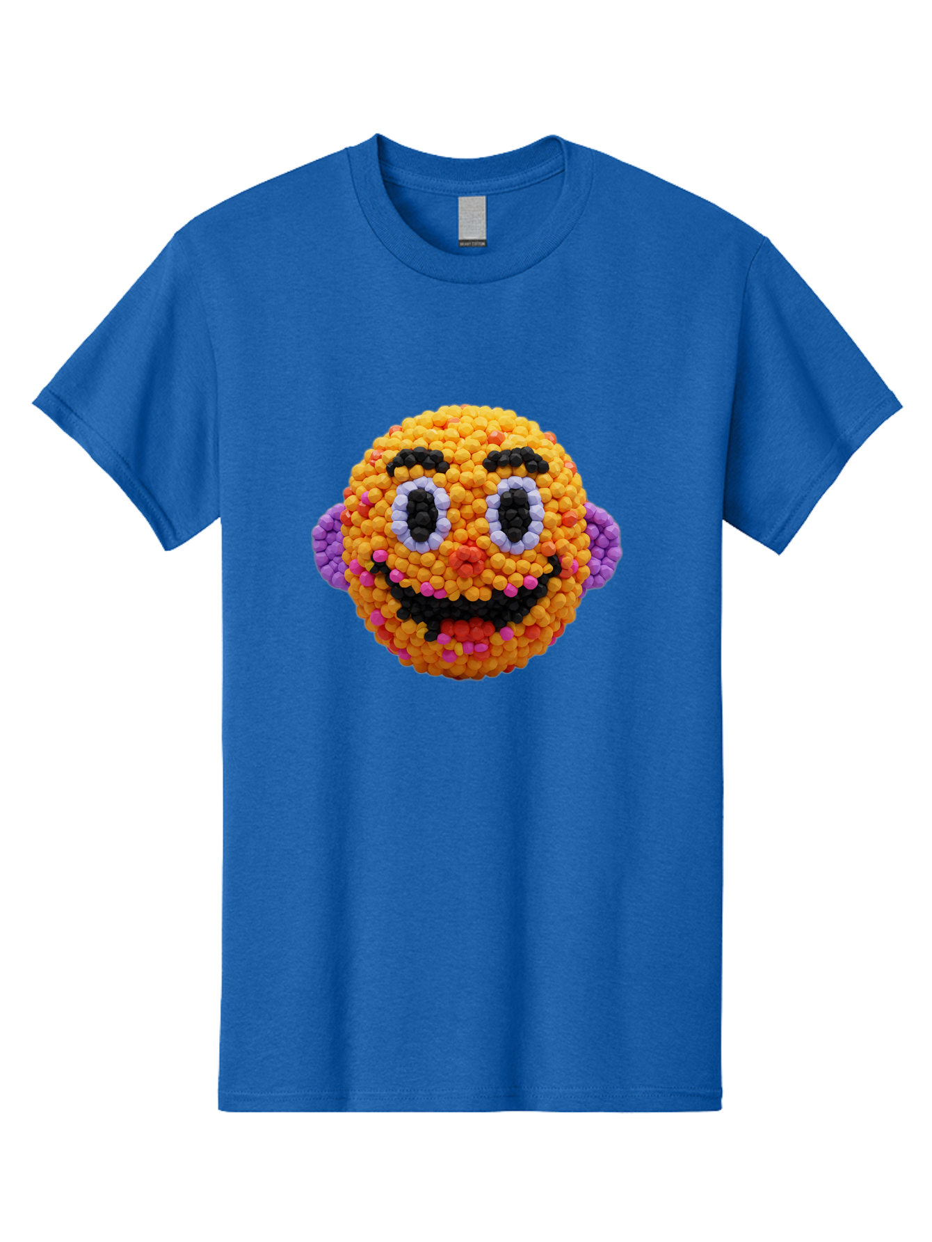 Ernie-Bead-Head Men'S Graphic Tee, 100% Cotton, Comfortable Casual Summer Wear, Machine Washable, Sesame Street Ernie, Bead Art, Colorful Character, Playful Design, Fun Toy, Creative Craft, 3D Art, Children'S Entertainment, Purple Ears, Bae443
