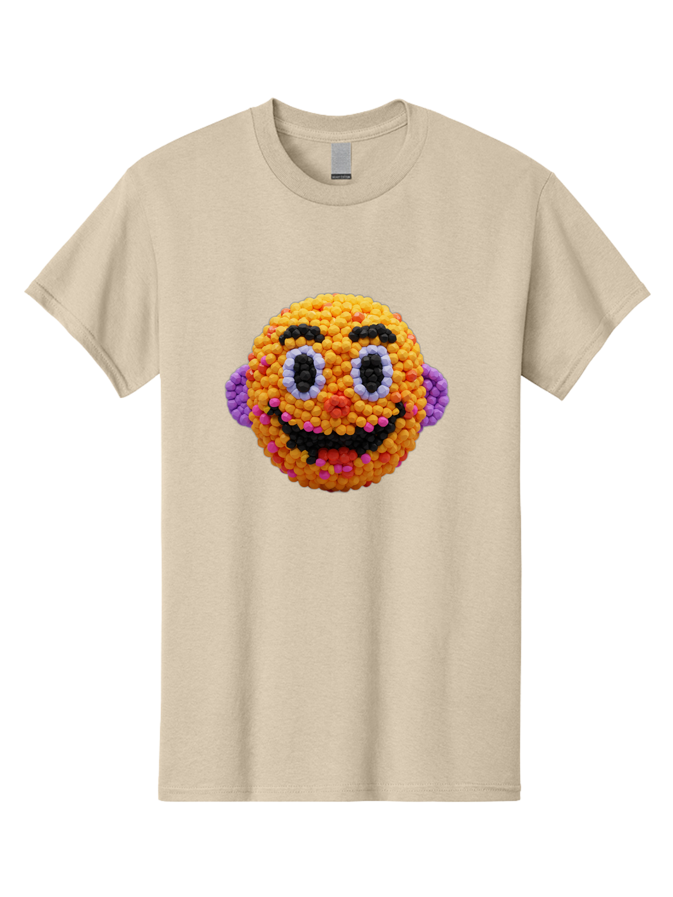 Ernie-Bead-Head Men'S Graphic Tee, 100% Cotton, Comfortable Casual Summer Wear, Machine Washable, Sesame Street Ernie, Bead Art, Colorful Character, Playful Design, Fun Toy, Creative Craft, 3D Art, Children'S Entertainment, Purple Ears, Bae443