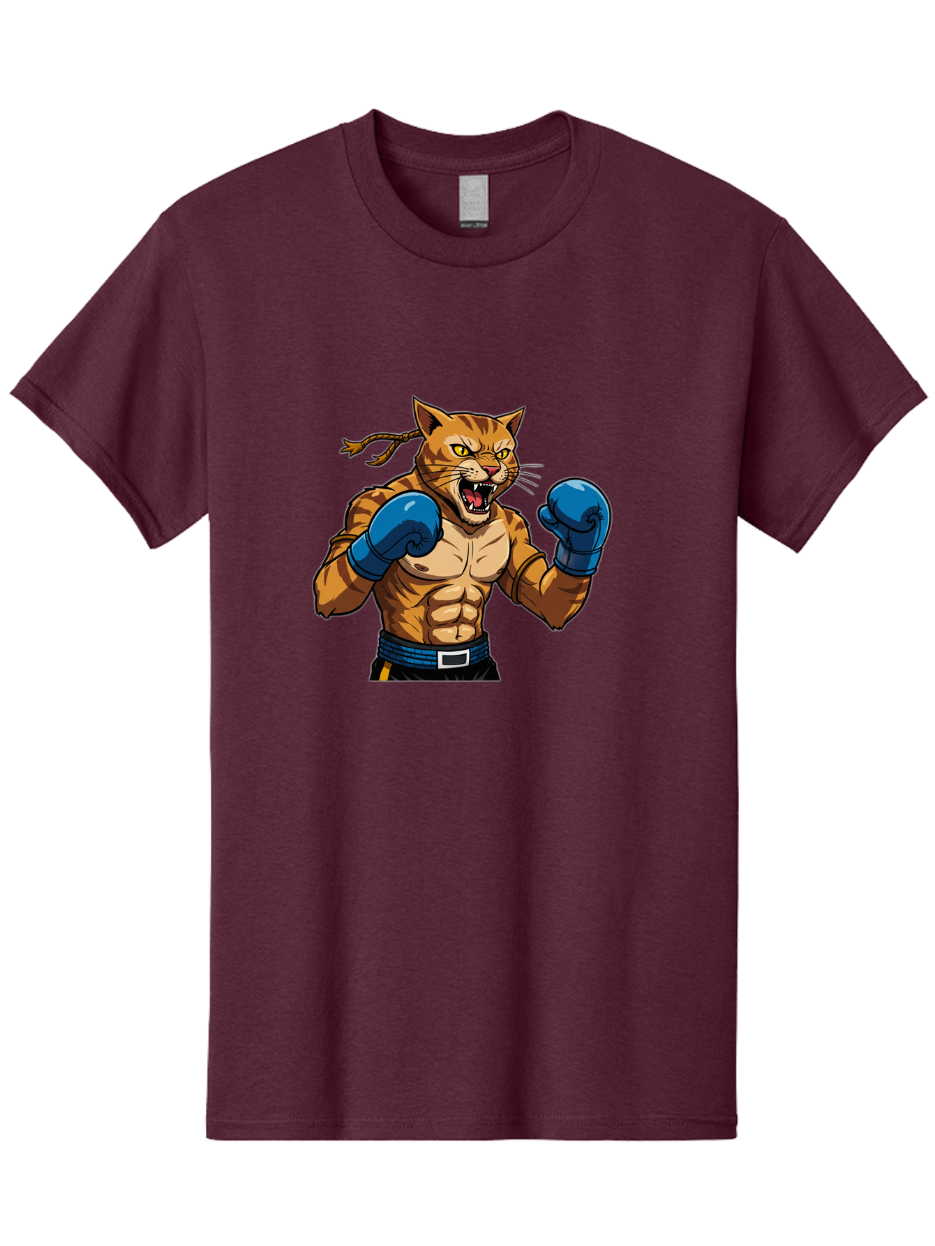 Fighting-Cat Men'S Graphic Tee, 100% Cotton, Comfortable Casual Summer Wear, Machine Washable, Muscular Cat, Boxing Gloves, Anime Style, Aggressive Stance, Fighting Cat, Cartoon Character, Strong Cat, Determined Expression, Braided Hair, Bae447