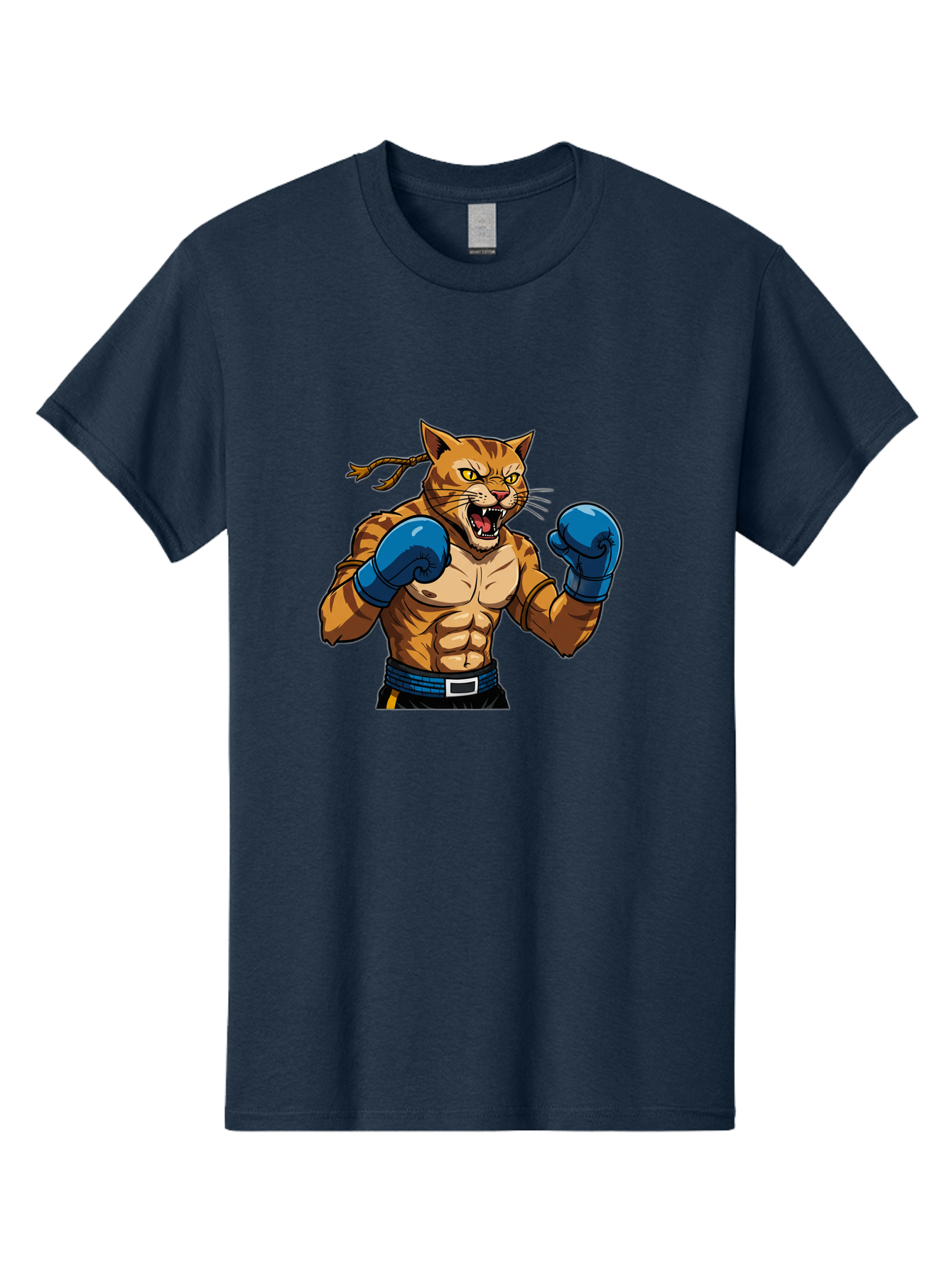 Fighting-Cat Men'S Graphic Tee, 100% Cotton, Comfortable Casual Summer Wear, Machine Washable, Muscular Cat, Boxing Gloves, Anime Style, Aggressive Stance, Fighting Cat, Cartoon Character, Strong Cat, Determined Expression, Braided Hair, Bae447