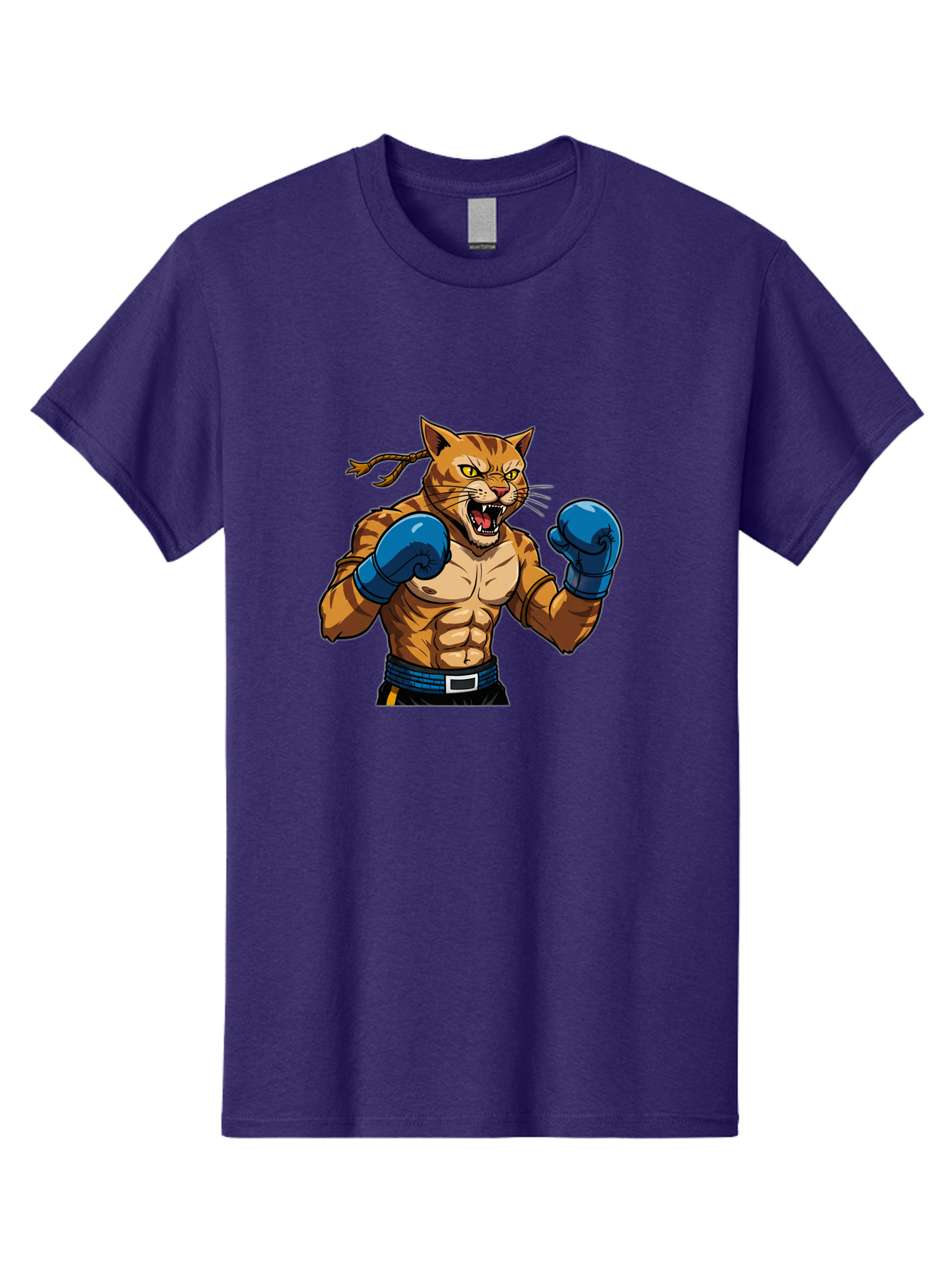 Fighting-Cat Men'S Graphic Tee, 100% Cotton, Comfortable Casual Summer Wear, Machine Washable, Muscular Cat, Boxing Gloves, Anime Style, Aggressive Stance, Fighting Cat, Cartoon Character, Strong Cat, Determined Expression, Braided Hair, Bae447