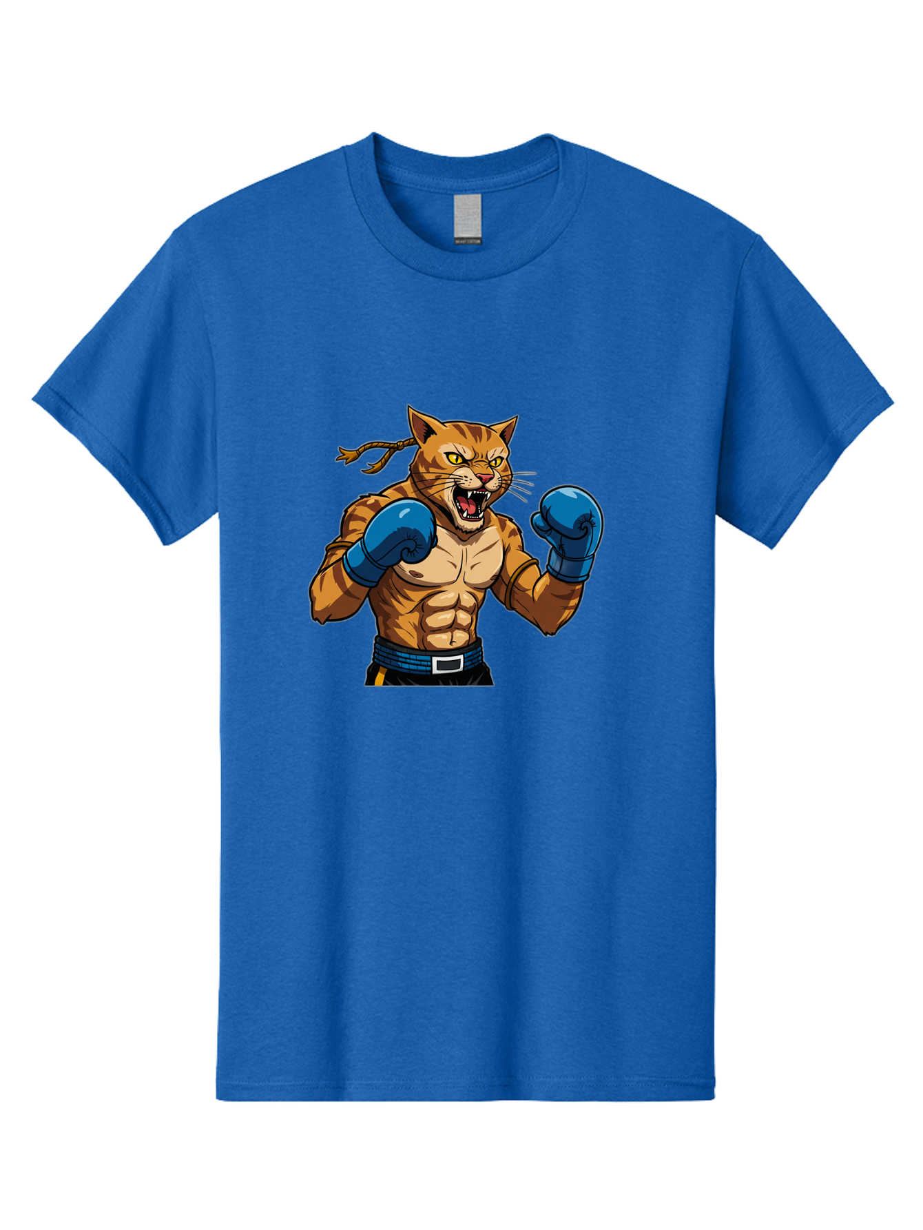 Fighting-Cat Men'S Graphic Tee, 100% Cotton, Comfortable Casual Summer Wear, Machine Washable, Muscular Cat, Boxing Gloves, Anime Style, Aggressive Stance, Fighting Cat, Cartoon Character, Strong Cat, Determined Expression, Braided Hair, Bae447