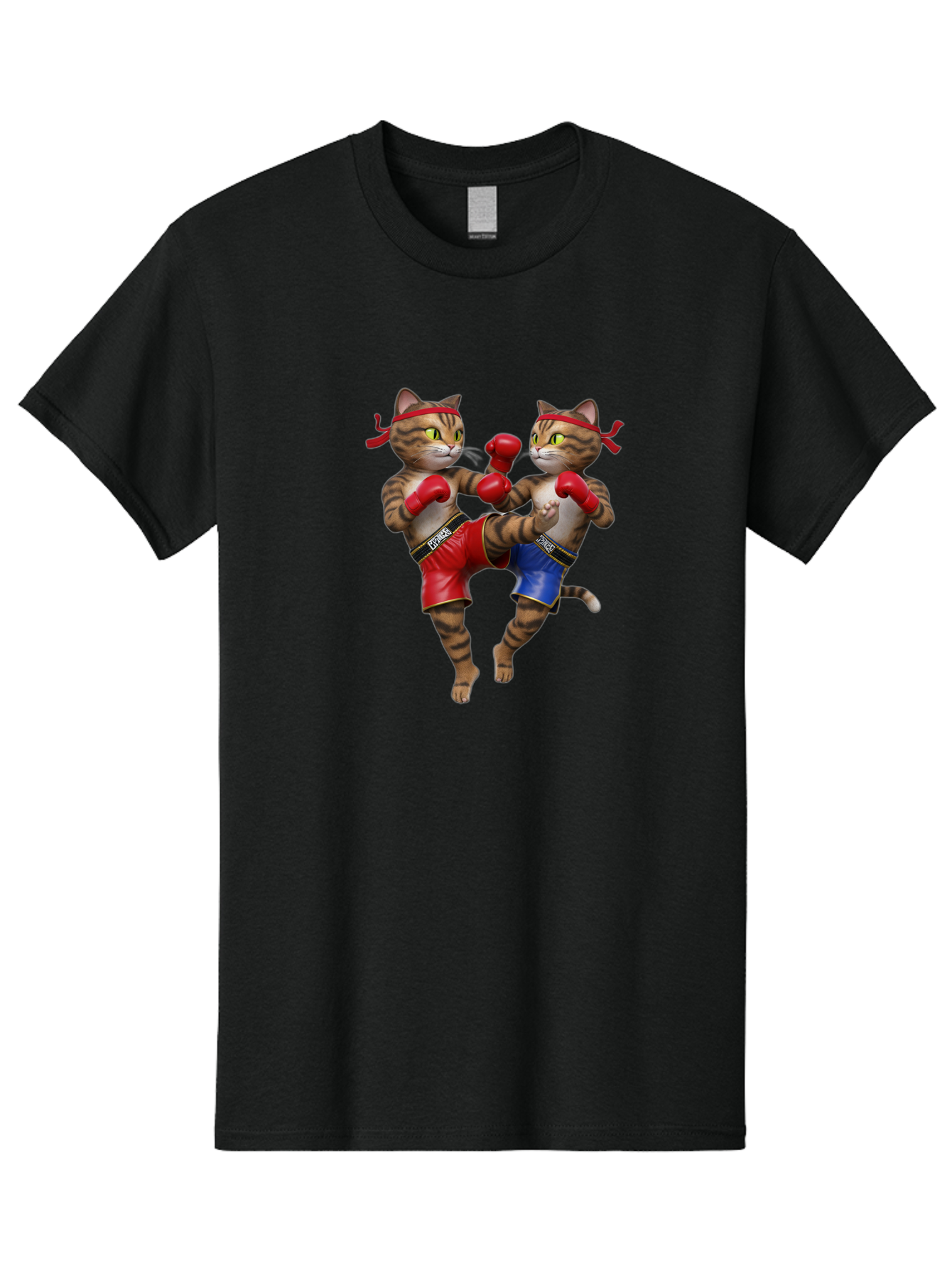 Fighting-Cats Men'S Graphic Tee, 100% Cotton, Comfortable Casual Summer Wear, Machine Washable, Cartoon Cats Boxing, Martial Arts Fight, Red And Blue Boxing Shorts, Red Boxing Gloves, Kofre Brand, Fighting Cats, Cartoon Characters, Bae448