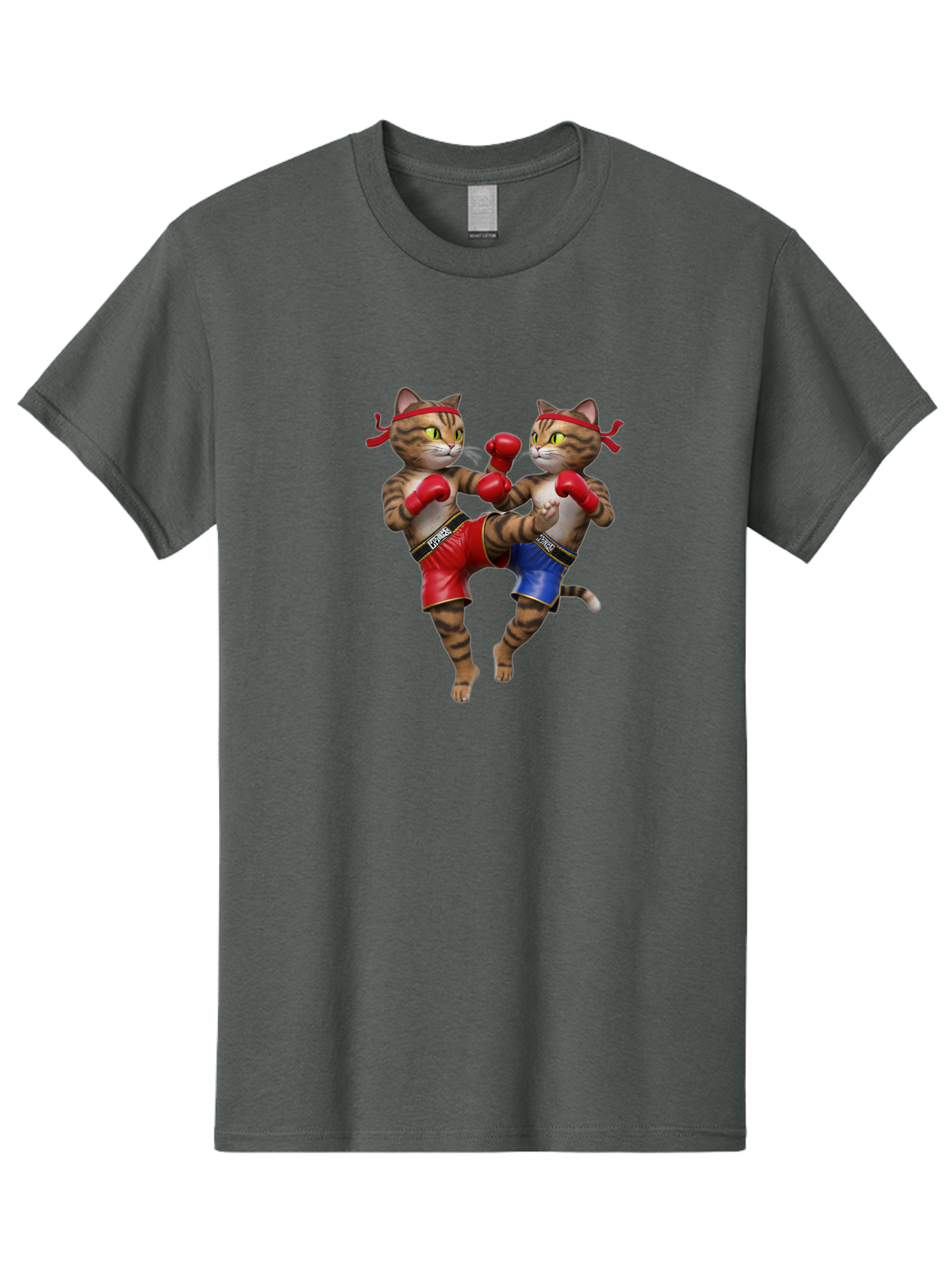 Fighting-Cats Men'S Graphic Tee, 100% Cotton, Comfortable Casual Summer Wear, Machine Washable, Cartoon Cats Boxing, Martial Arts Fight, Red And Blue Boxing Shorts, Red Boxing Gloves, Kofre Brand, Fighting Cats, Cartoon Characters, Bae448