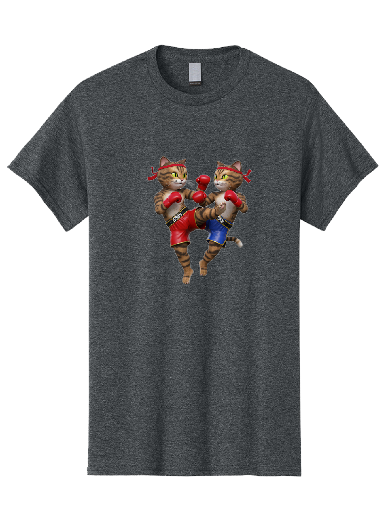 Fighting-Cats Men'S Graphic Tee, 100% Cotton, Comfortable Casual Summer Wear, Machine Washable, Cartoon Cats Boxing, Martial Arts Fight, Red And Blue Boxing Shorts, Red Boxing Gloves, Kofre Brand, Fighting Cats, Cartoon Characters, Bae448