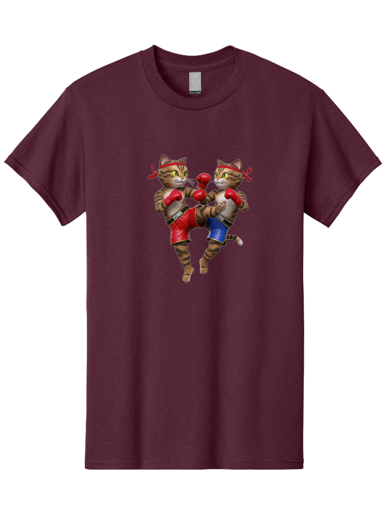 Fighting-Cats Men'S Graphic Tee, 100% Cotton, Comfortable Casual Summer Wear, Machine Washable, Cartoon Cats Boxing, Martial Arts Fight, Red And Blue Boxing Shorts, Red Boxing Gloves, Kofre Brand, Fighting Cats, Cartoon Characters, Bae448