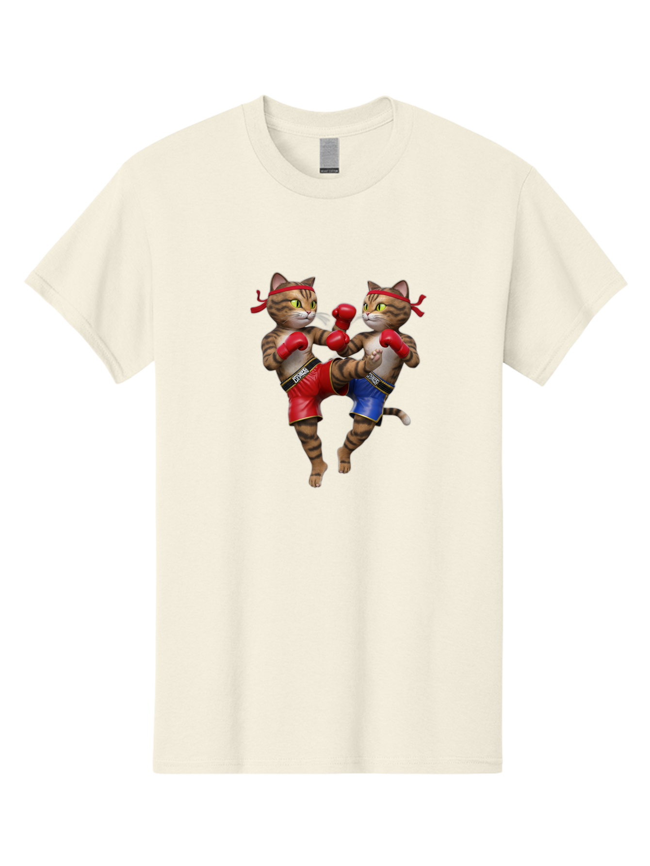 Fighting-Cats Men'S Graphic Tee, 100% Cotton, Comfortable Casual Summer Wear, Machine Washable, Cartoon Cats Boxing, Martial Arts Fight, Red And Blue Boxing Shorts, Red Boxing Gloves, Kofre Brand, Fighting Cats, Cartoon Characters, Bae448