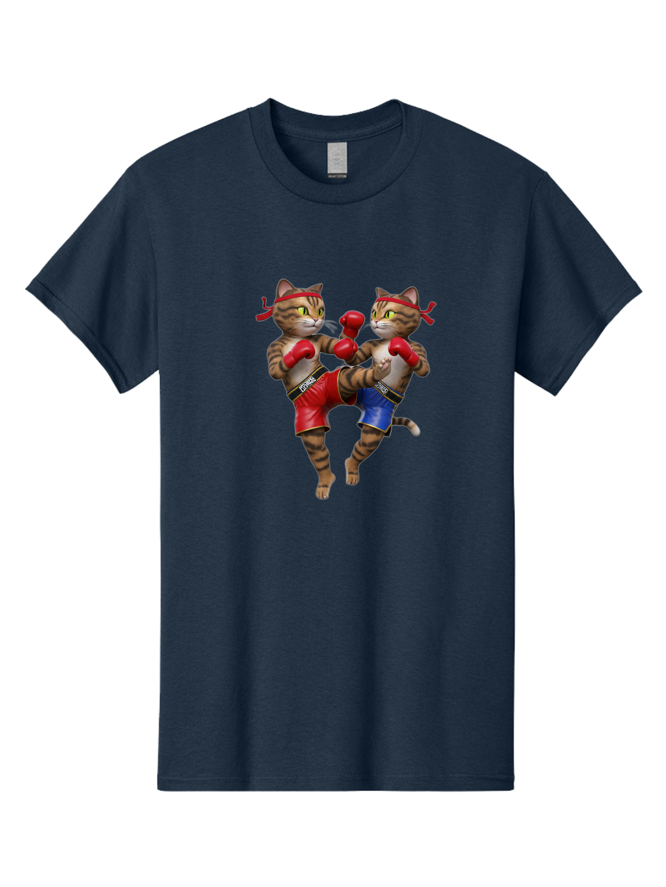 Fighting-Cats Men'S Graphic Tee, 100% Cotton, Comfortable Casual Summer Wear, Machine Washable, Cartoon Cats Boxing, Martial Arts Fight, Red And Blue Boxing Shorts, Red Boxing Gloves, Kofre Brand, Fighting Cats, Cartoon Characters, Bae448