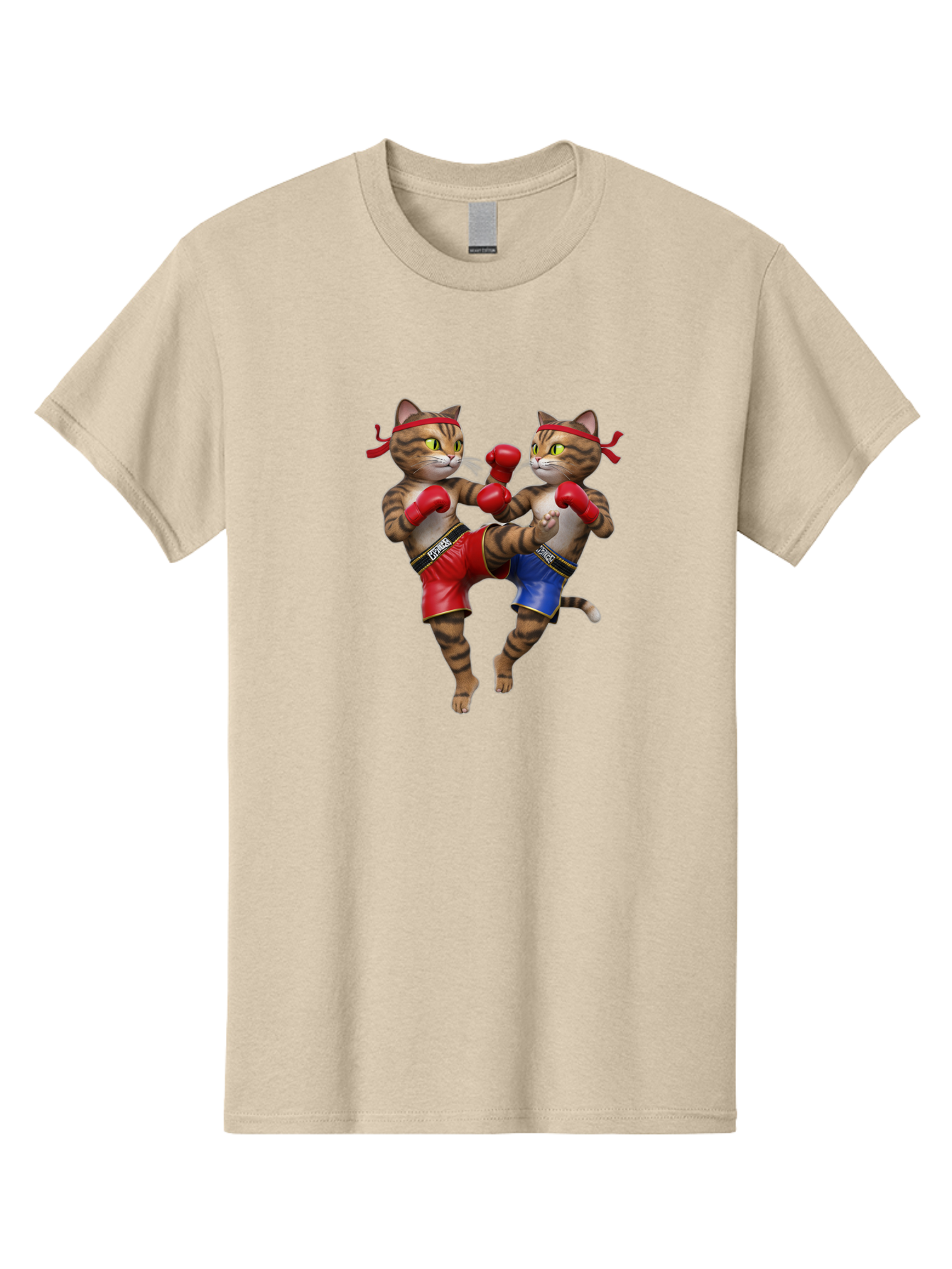 Fighting-Cats Men'S Graphic Tee, 100% Cotton, Comfortable Casual Summer Wear, Machine Washable, Cartoon Cats Boxing, Martial Arts Fight, Red And Blue Boxing Shorts, Red Boxing Gloves, Kofre Brand, Fighting Cats, Cartoon Characters, Bae448