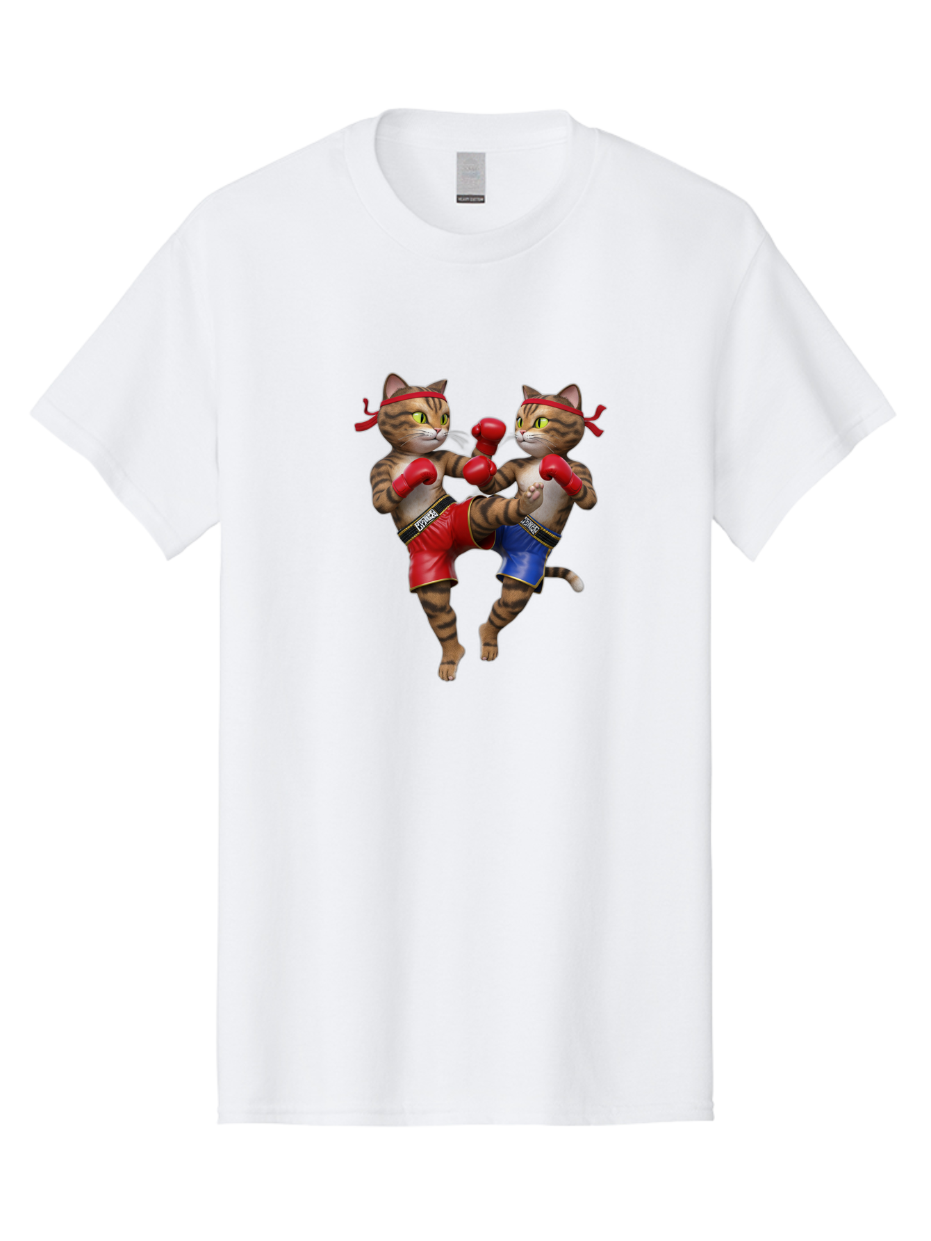 Fighting-Cats Men'S Graphic Tee, 100% Cotton, Comfortable Casual Summer Wear, Machine Washable, Cartoon Cats Boxing, Martial Arts Fight, Red And Blue Boxing Shorts, Red Boxing Gloves, Kofre Brand, Fighting Cats, Cartoon Characters, Bae448