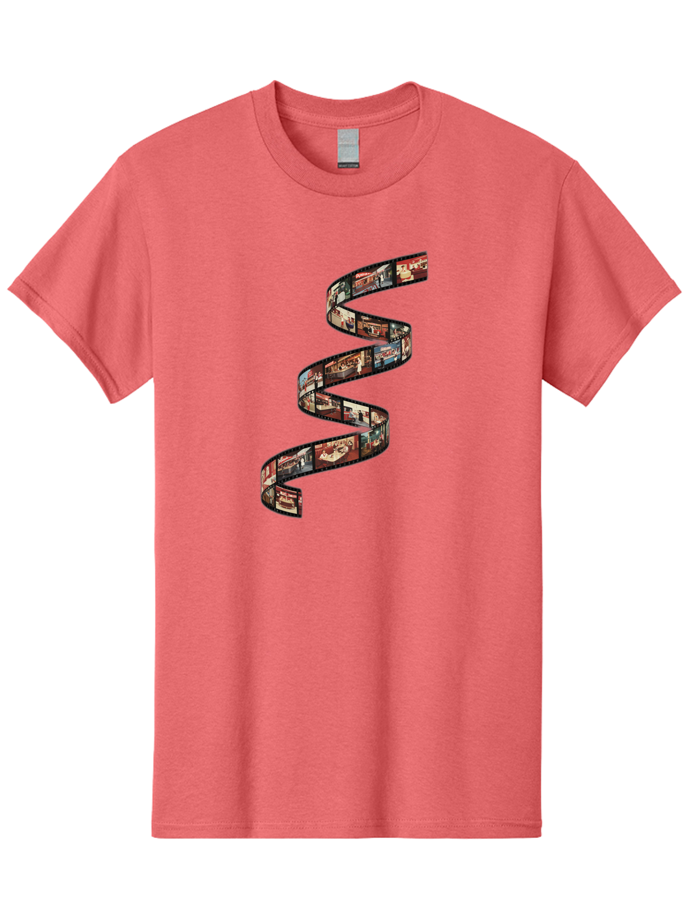 Film-Strip Men'S Graphic Tee, 100% Cotton, Comfortable Casual Summer Wear, Machine Washable, Film Strip With Images Of Buildings, Movie Scenes, Cinematic Scenes, Photography, Creative Graphics, Abstract Art, Film Reel, Nostalgic Vibe Bae449