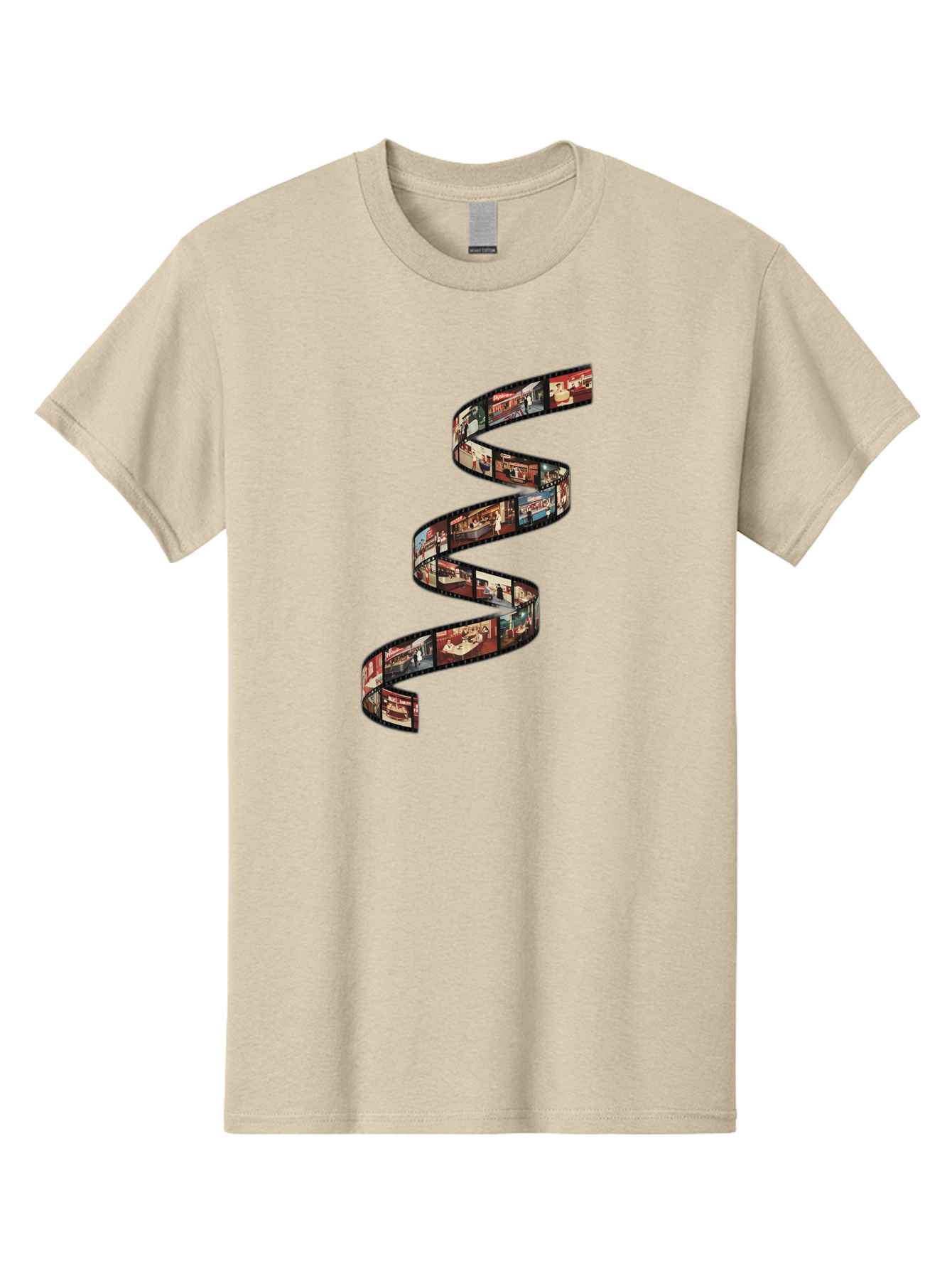 Film-Strip Men'S Graphic Tee, 100% Cotton, Comfortable Casual Summer Wear, Machine Washable, Film Strip With Images Of Buildings, Movie Scenes, Cinematic Scenes, Photography, Creative Graphics, Abstract Art, Film Reel, Nostalgic Vibe Bae449