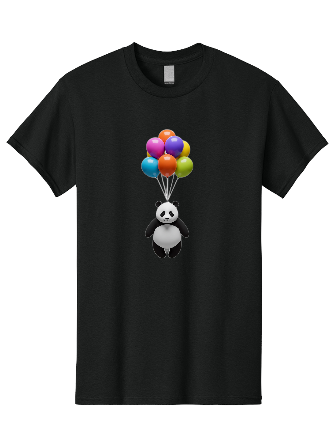 Floating-Panda Men'S Graphic Tee, 100% Cotton, Comfortable Casual Summer Wear, Machine Washable, Cartoon Panda, Floating Panda, Colorful Balloons, Whimsical Design, Cute Character, Playful Illustration, 3D Graphic, Panda Bear, Bae450