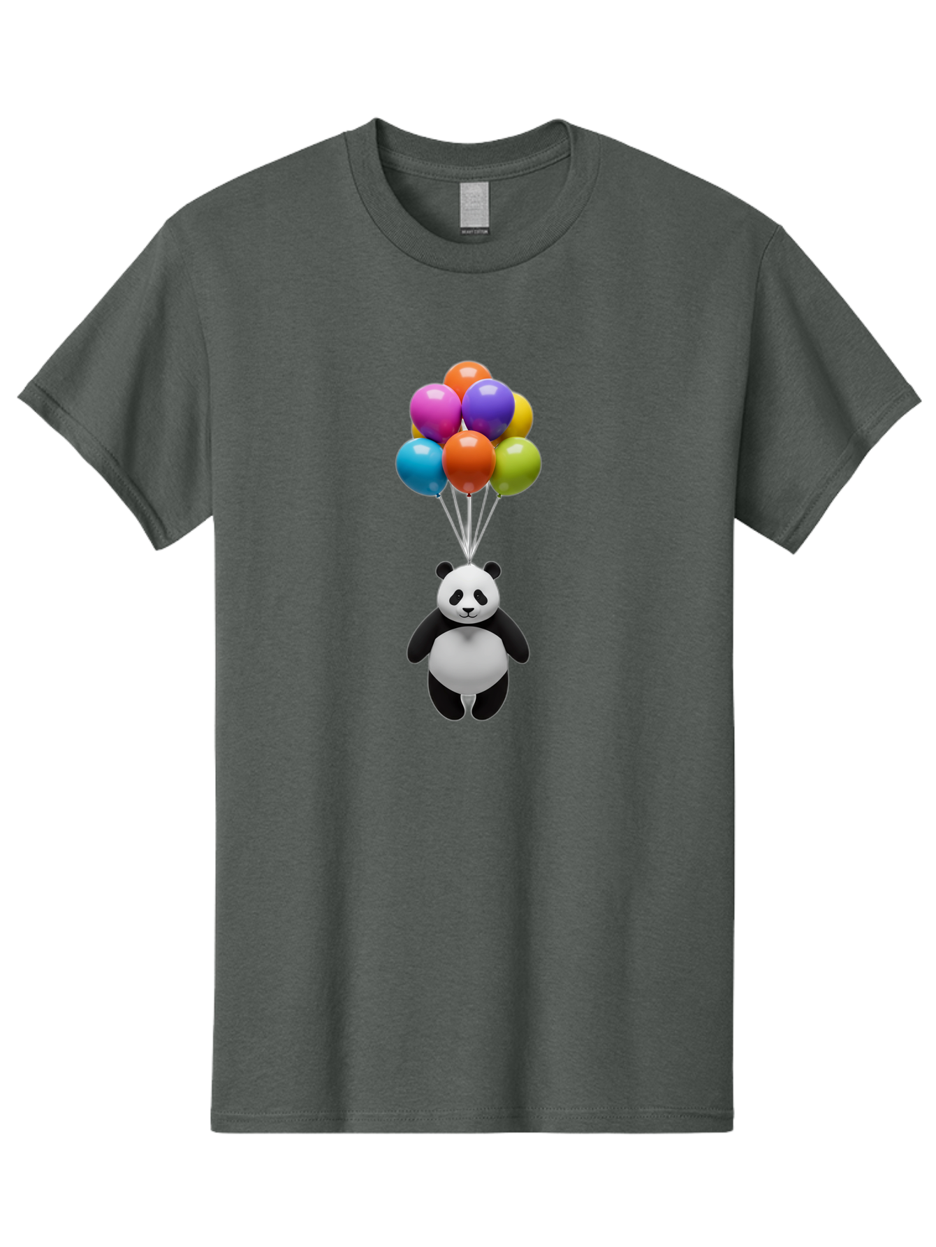 Floating-Panda Men'S Graphic Tee, 100% Cotton, Comfortable Casual Summer Wear, Machine Washable, Cartoon Panda, Floating Panda, Colorful Balloons, Whimsical Design, Cute Character, Playful Illustration, 3D Graphic, Panda Bear, Bae450