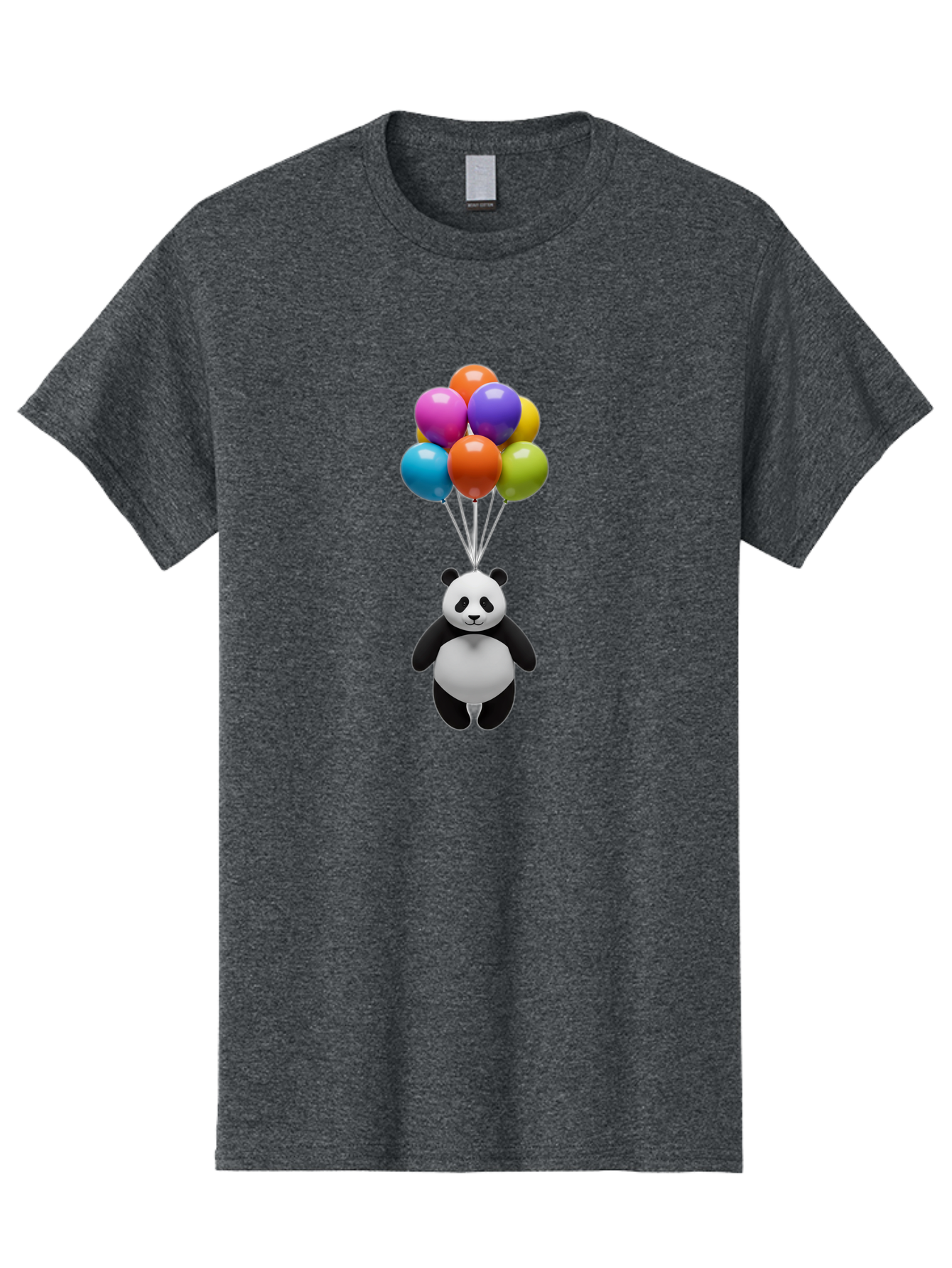 Floating-Panda Men'S Graphic Tee, 100% Cotton, Comfortable Casual Summer Wear, Machine Washable, Cartoon Panda, Floating Panda, Colorful Balloons, Whimsical Design, Cute Character, Playful Illustration, 3D Graphic, Panda Bear, Bae450