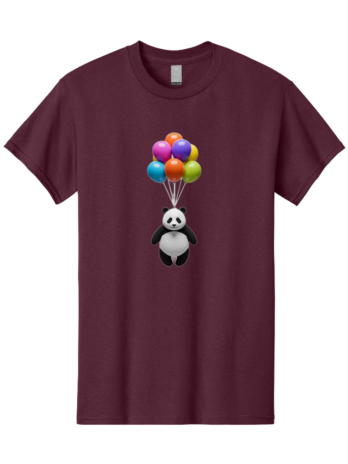 Floating-Panda Men'S Graphic Tee, 100% Cotton, Comfortable Casual Summer Wear, Machine Washable, Cartoon Panda, Floating Panda, Colorful Balloons, Whimsical Design, Cute Character, Playful Illustration, 3D Graphic, Panda Bear, Bae450