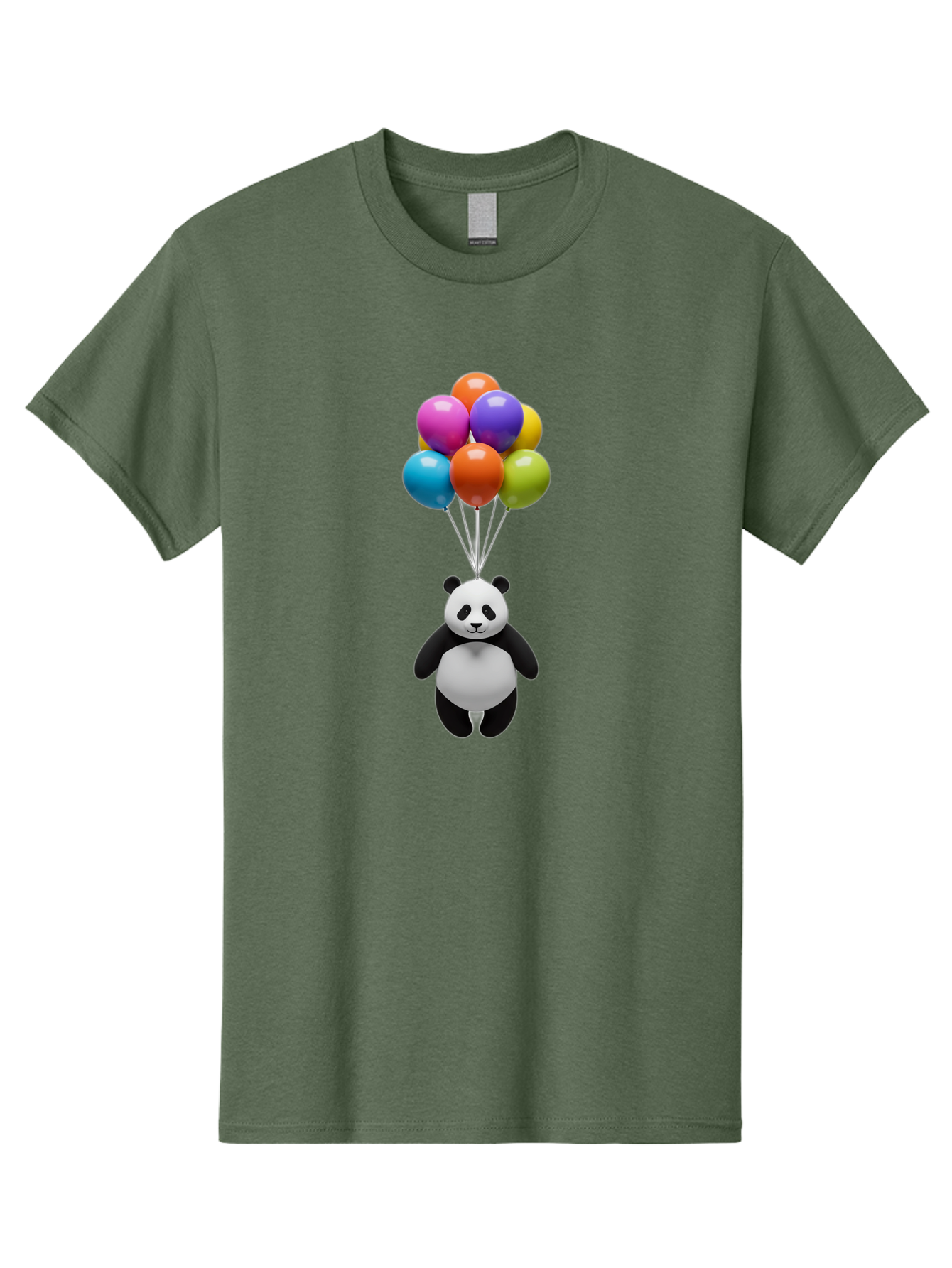 Floating-Panda Men'S Graphic Tee, 100% Cotton, Comfortable Casual Summer Wear, Machine Washable, Cartoon Panda, Floating Panda, Colorful Balloons, Whimsical Design, Cute Character, Playful Illustration, 3D Graphic, Panda Bear, Bae450