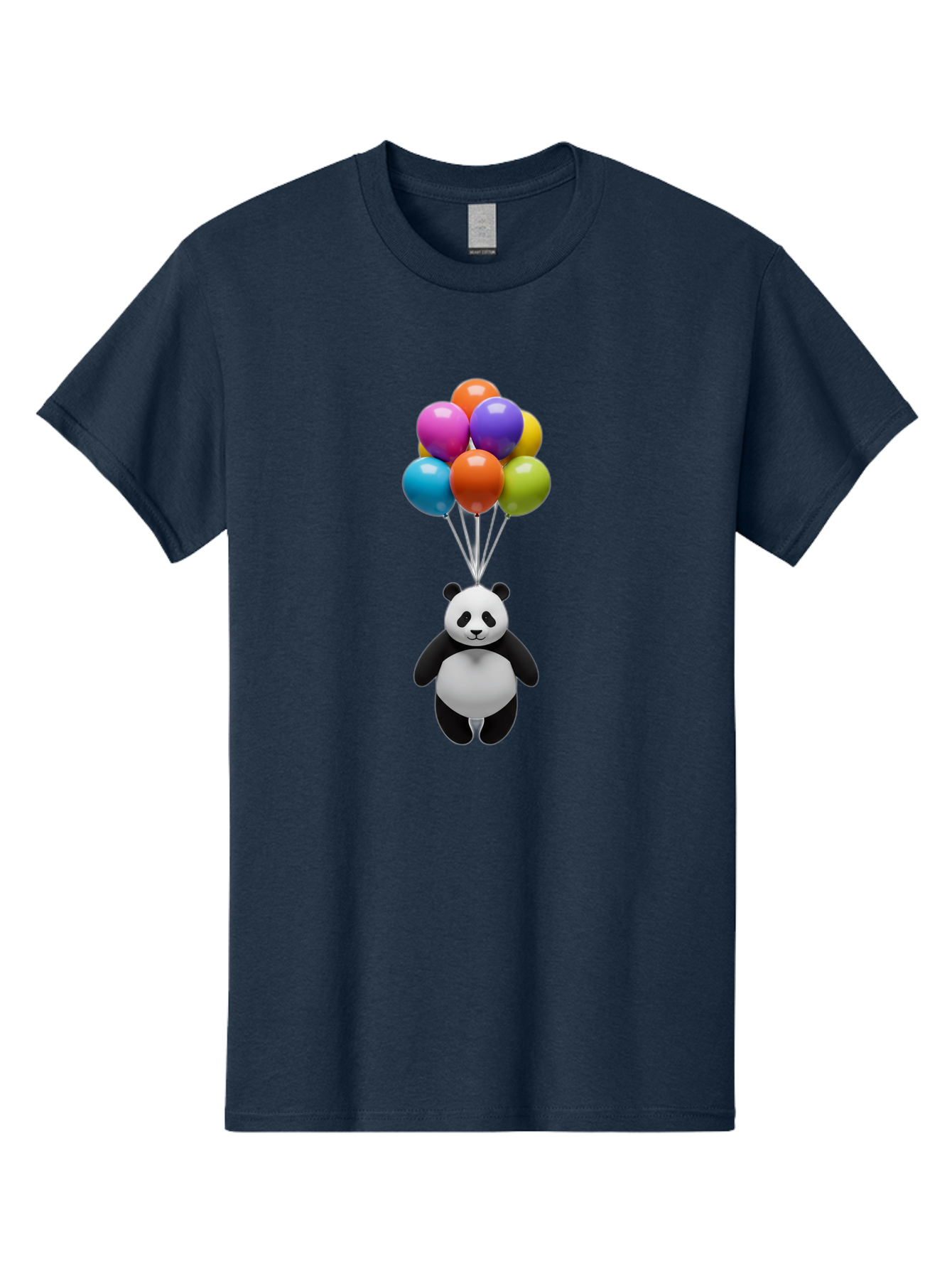 Floating-Panda Men'S Graphic Tee, 100% Cotton, Comfortable Casual Summer Wear, Machine Washable, Cartoon Panda, Floating Panda, Colorful Balloons, Whimsical Design, Cute Character, Playful Illustration, 3D Graphic, Panda Bear, Bae450