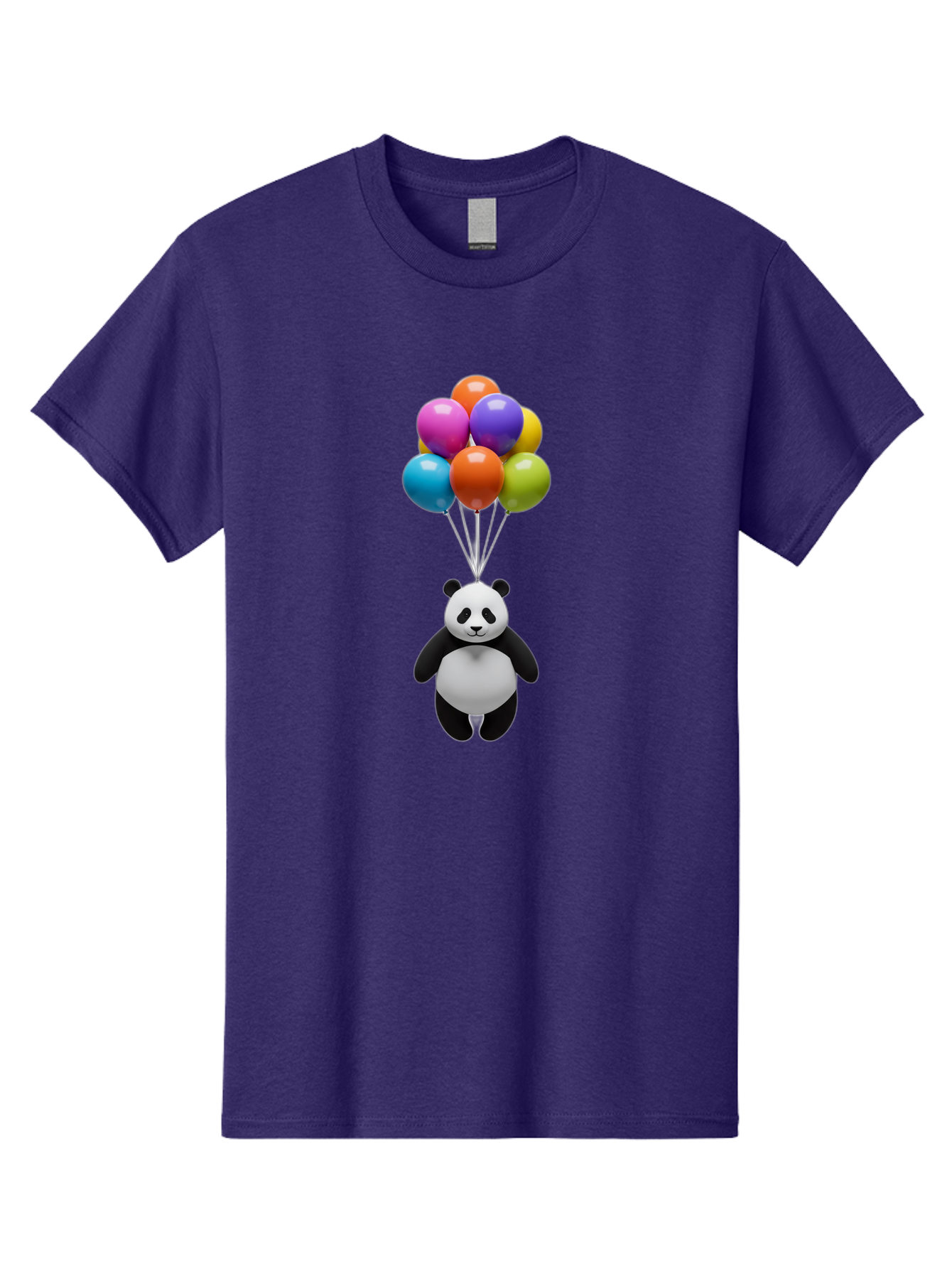 Floating-Panda Men'S Graphic Tee, 100% Cotton, Comfortable Casual Summer Wear, Machine Washable, Cartoon Panda, Floating Panda, Colorful Balloons, Whimsical Design, Cute Character, Playful Illustration, 3D Graphic, Panda Bear, Bae450