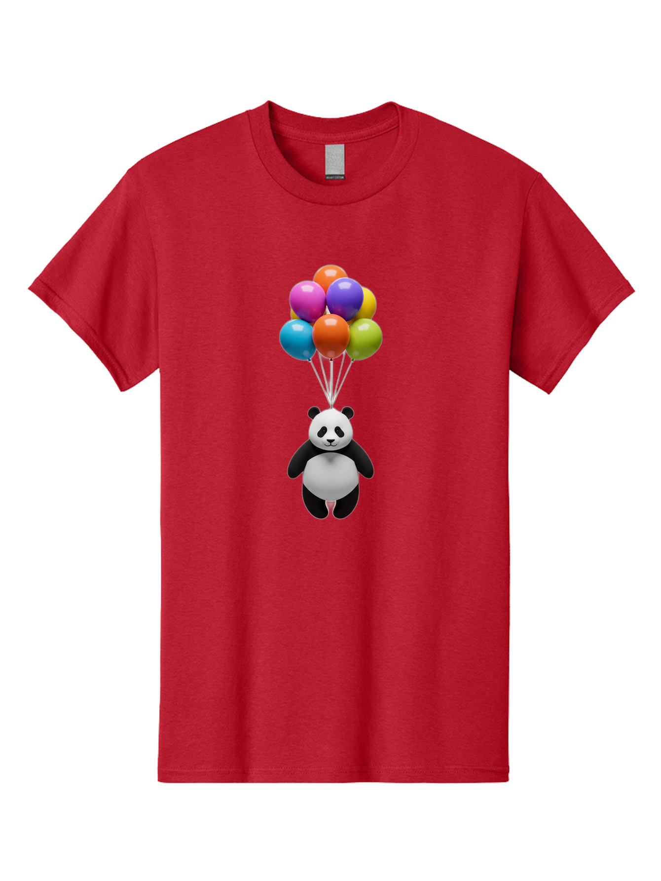 Floating-Panda Men'S Graphic Tee, 100% Cotton, Comfortable Casual Summer Wear, Machine Washable, Cartoon Panda, Floating Panda, Colorful Balloons, Whimsical Design, Cute Character, Playful Illustration, 3D Graphic, Panda Bear, Bae450