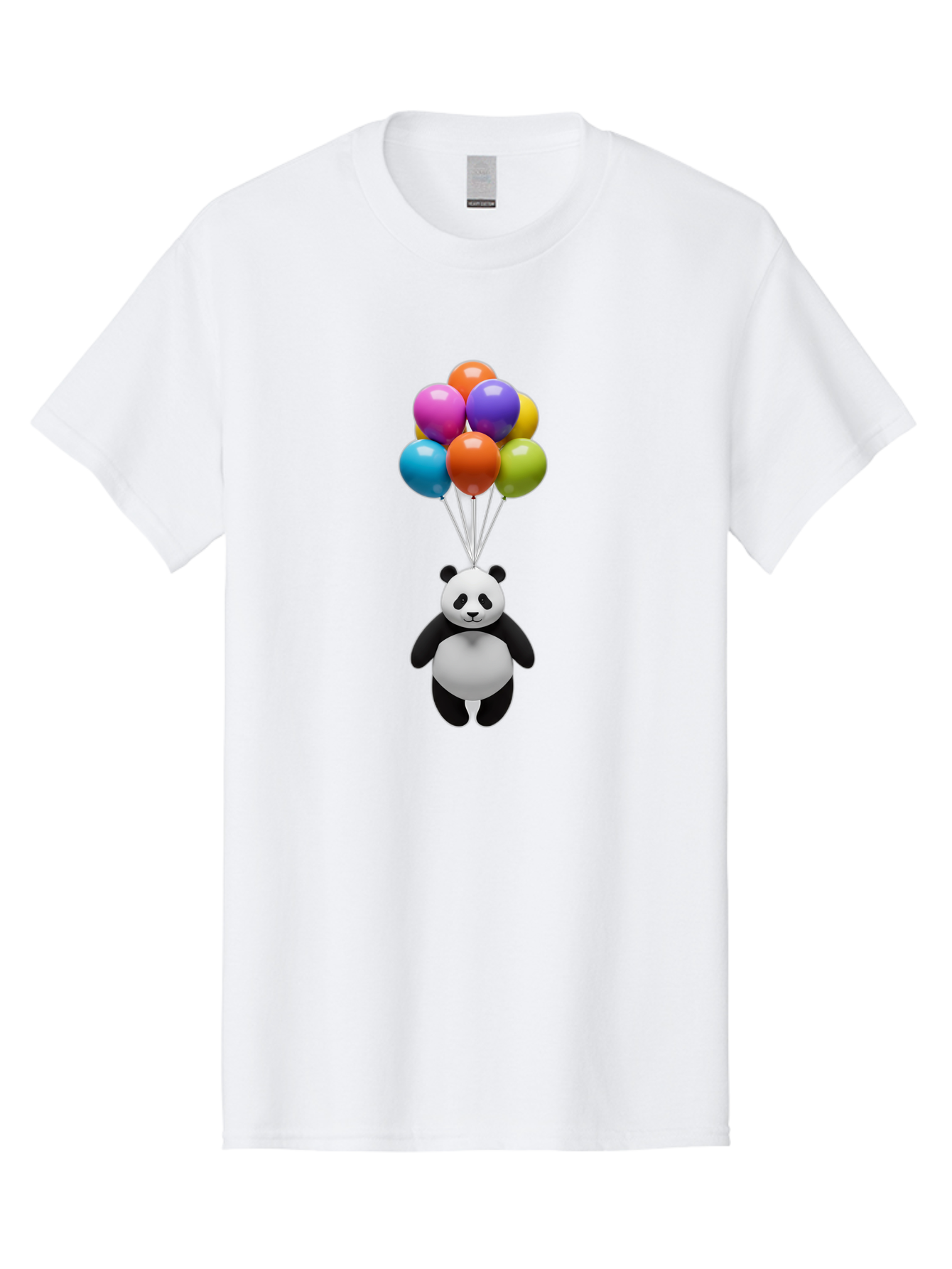 Floating-Panda Men'S Graphic Tee, 100% Cotton, Comfortable Casual Summer Wear, Machine Washable, Cartoon Panda, Floating Panda, Colorful Balloons, Whimsical Design, Cute Character, Playful Illustration, 3D Graphic, Panda Bear, Bae450