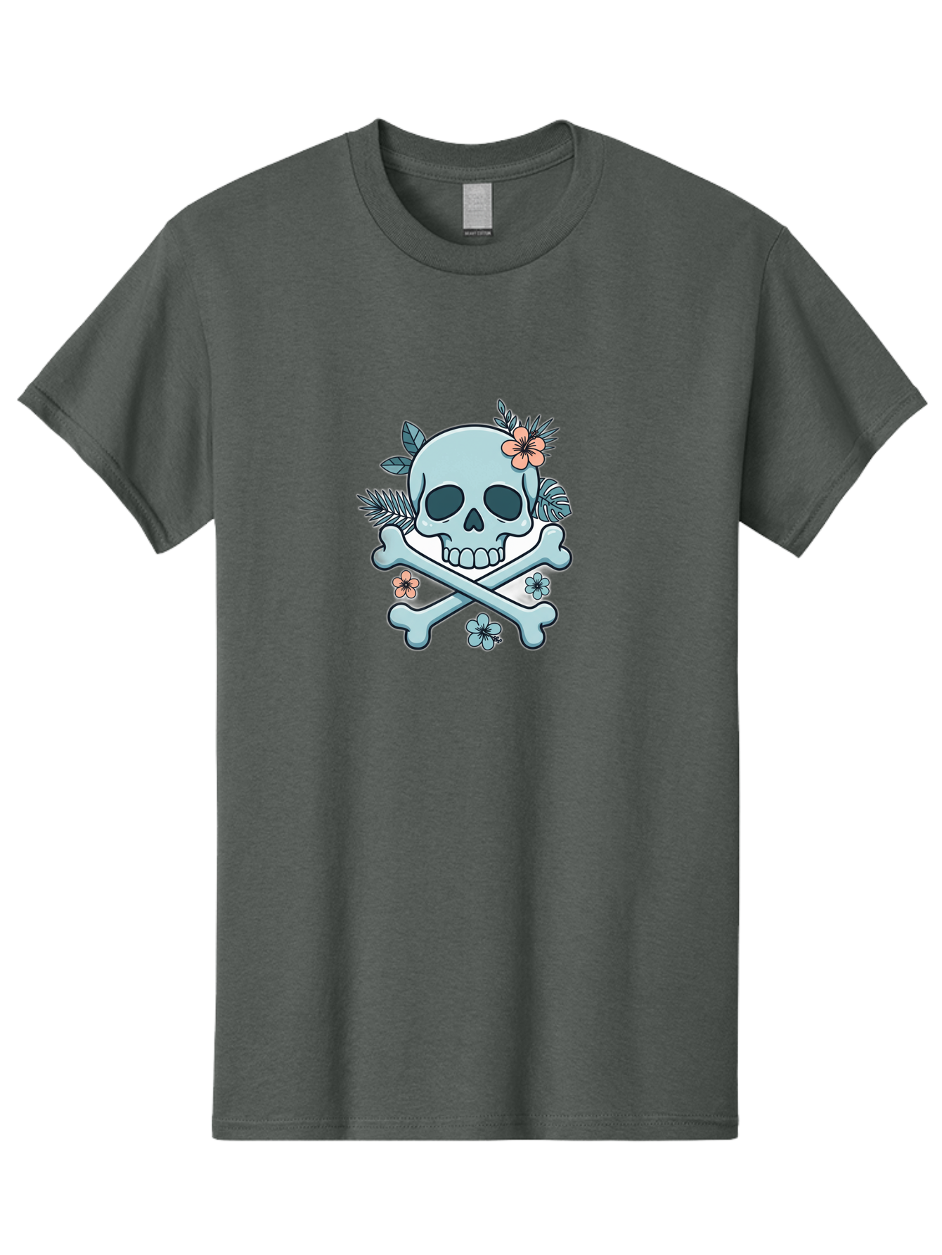 Floral-Skull Men'S Graphic Tee, 100% Cotton, Comfortable Casual Summer Wear, Machine Washable, Skull And Crossbones, Jolly Roger, Pirate Symbol, Floral Design, Colorful Tattoo Art, Gothic Decoration, Crossbones With Flowers, Flower Skull, Bae451