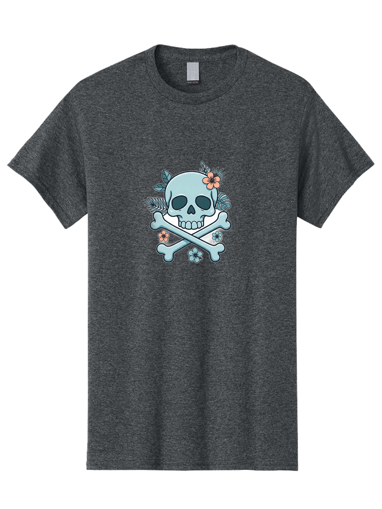 Floral-Skull Men'S Graphic Tee, 100% Cotton, Comfortable Casual Summer Wear, Machine Washable, Skull And Crossbones, Jolly Roger, Pirate Symbol, Floral Design, Colorful Tattoo Art, Gothic Decoration, Crossbones With Flowers, Flower Skull, Bae451