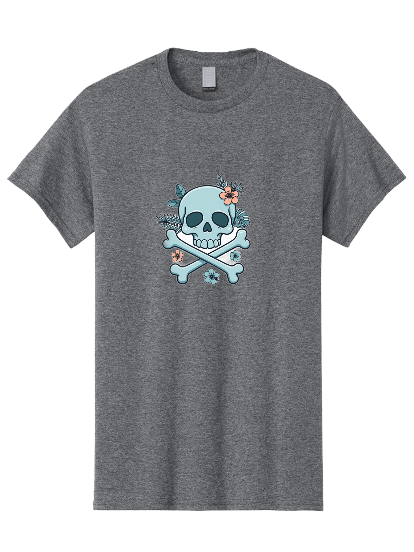 Floral-Skull Men'S Graphic Tee, 100% Cotton, Comfortable Casual Summer Wear, Machine Washable, Skull And Crossbones, Jolly Roger, Pirate Symbol, Floral Design, Colorful Tattoo Art, Gothic Decoration, Crossbones With Flowers, Flower Skull, Bae451