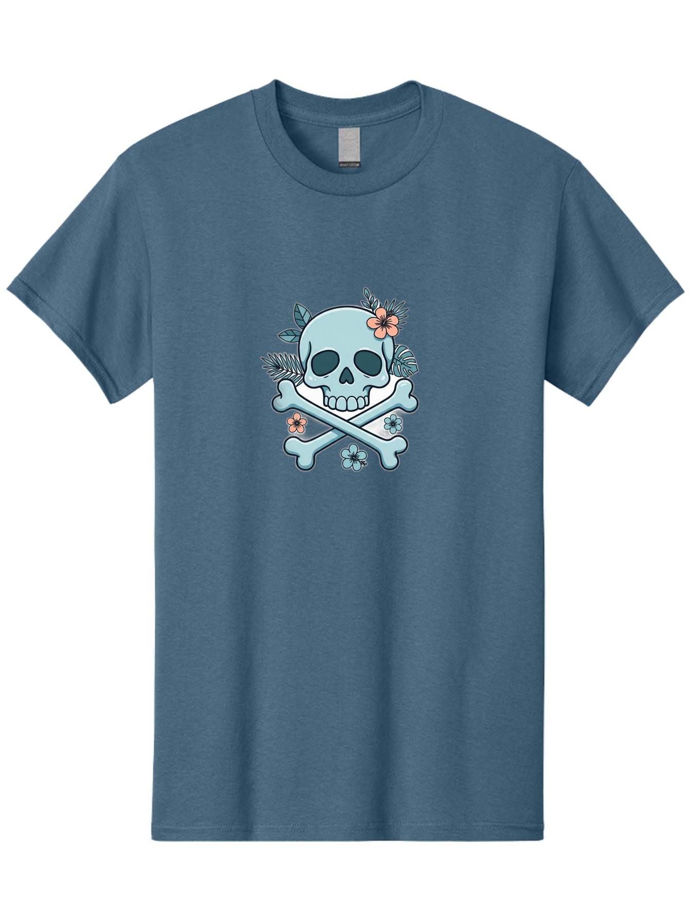 Floral-Skull Men'S Graphic Tee, 100% Cotton, Comfortable Casual Summer Wear, Machine Washable, Skull And Crossbones, Jolly Roger, Pirate Symbol, Floral Design, Colorful Tattoo Art, Gothic Decoration, Crossbones With Flowers, Flower Skull, Bae451