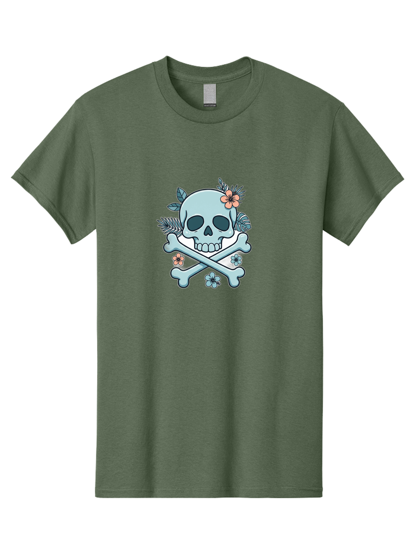Floral-Skull Men'S Graphic Tee, 100% Cotton, Comfortable Casual Summer Wear, Machine Washable, Skull And Crossbones, Jolly Roger, Pirate Symbol, Floral Design, Colorful Tattoo Art, Gothic Decoration, Crossbones With Flowers, Flower Skull, Bae451