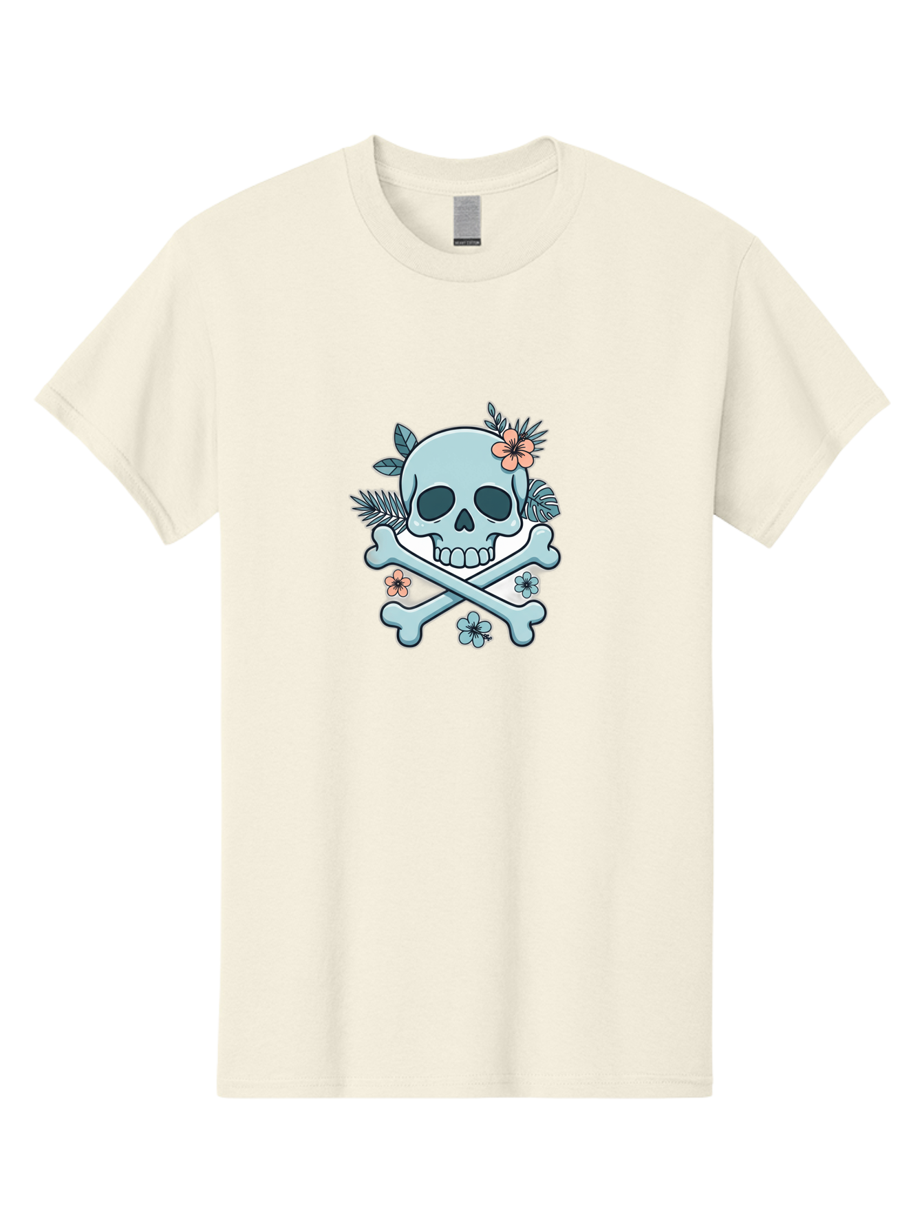 Floral-Skull Men'S Graphic Tee, 100% Cotton, Comfortable Casual Summer Wear, Machine Washable, Skull And Crossbones, Jolly Roger, Pirate Symbol, Floral Design, Colorful Tattoo Art, Gothic Decoration, Crossbones With Flowers, Flower Skull, Bae451