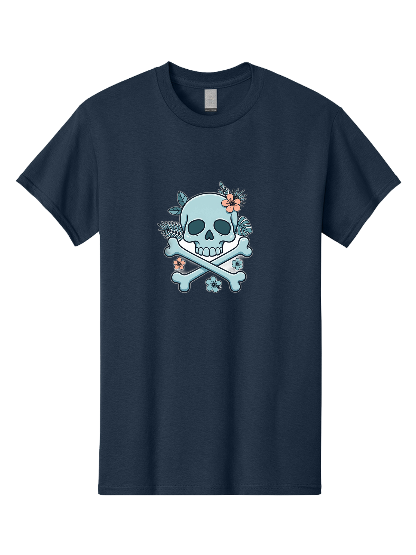 Floral-Skull Men'S Graphic Tee, 100% Cotton, Comfortable Casual Summer Wear, Machine Washable, Skull And Crossbones, Jolly Roger, Pirate Symbol, Floral Design, Colorful Tattoo Art, Gothic Decoration, Crossbones With Flowers, Flower Skull, Bae451