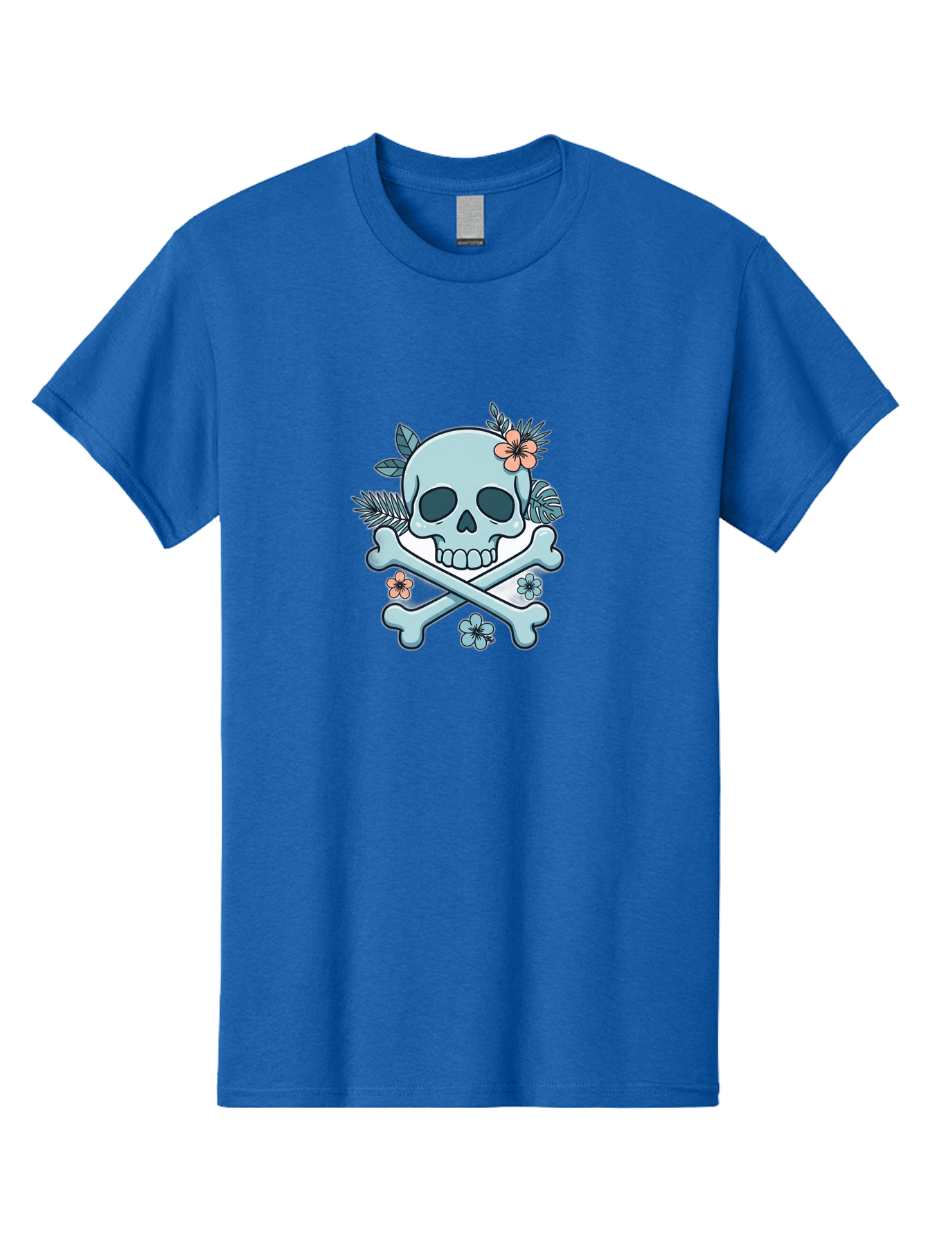 Floral-Skull Men'S Graphic Tee, 100% Cotton, Comfortable Casual Summer Wear, Machine Washable, Skull And Crossbones, Jolly Roger, Pirate Symbol, Floral Design, Colorful Tattoo Art, Gothic Decoration, Crossbones With Flowers, Flower Skull, Bae451